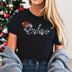 Believe Christmas Rhinestone Shirt: Christmas Party Sparkle Tee