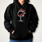Christmas Wine Glass with Santa Hat Rhinestone Shirt: Drinkers Party Cheers Bling Tee