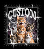 Custom Pet DTF Rhinestone Shirt: Personalized Cat Bootleg Rap Tee