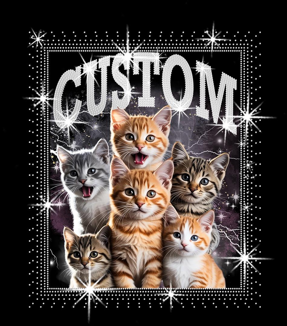 Custom Pet DTF Rhinestone Shirt: Personalized Cat Bootleg Rap Tee