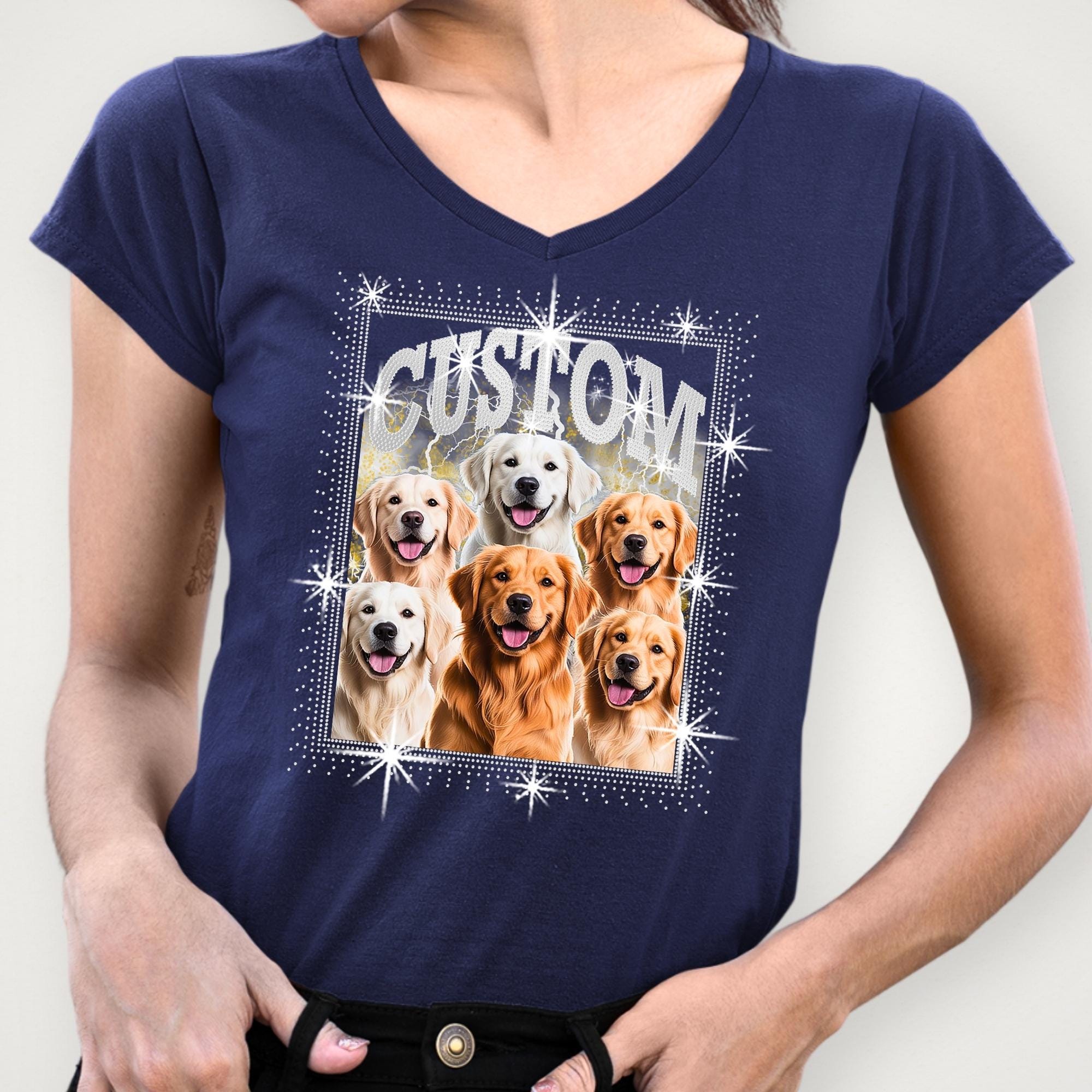 Custom Pet DTF Rhinestone Shirt: Personalized Dog Bootleg Rap Tee Secondary image