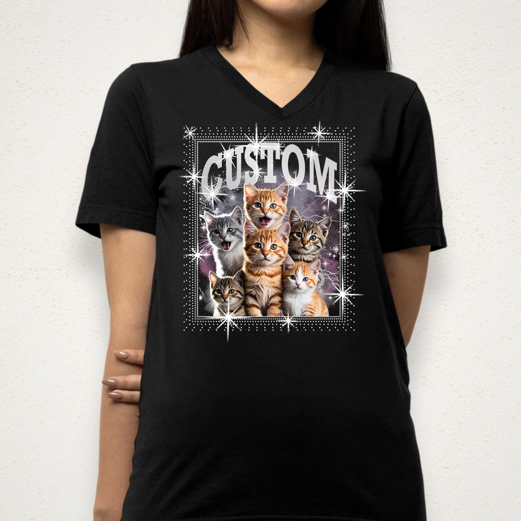 Custom Pet DTF Rhinestone Shirt: Personalized Cat Bootleg Rap Tee