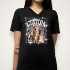 Custom Pet DTF Rhinestone Shirt: Personalized Cat Bootleg Rap Tee