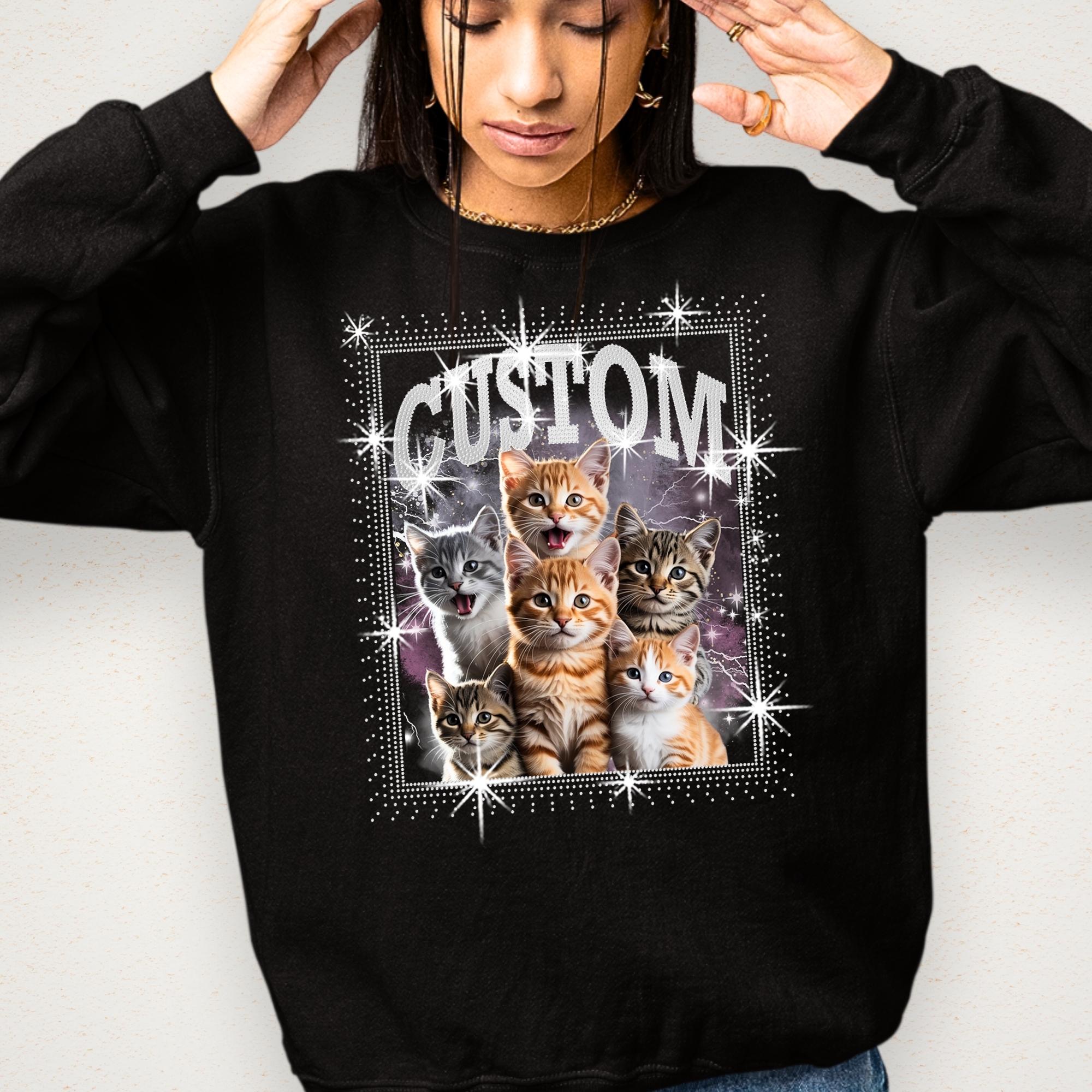 Custom Pet DTF Rhinestone Shirt: Personalized Cat Bootleg Rap Tee Secondary image