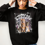 Custom Pet DTF Rhinestone Shirt: Personalized Cat Bootleg Rap Tee