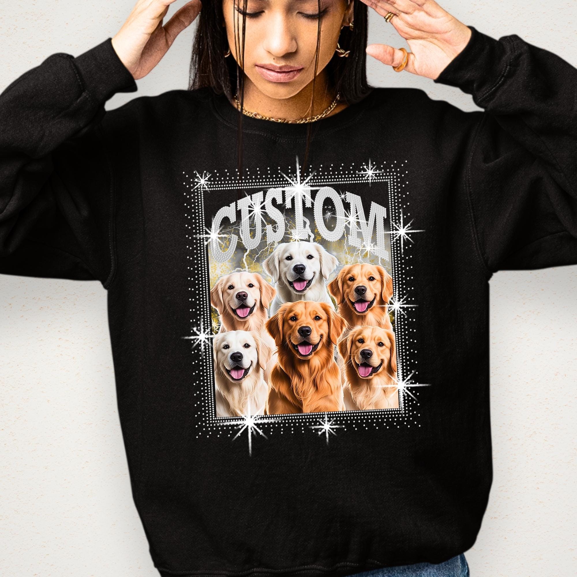 Custom Pet DTF Rhinestone Shirt: Personalized Dog Bootleg Rap Tee