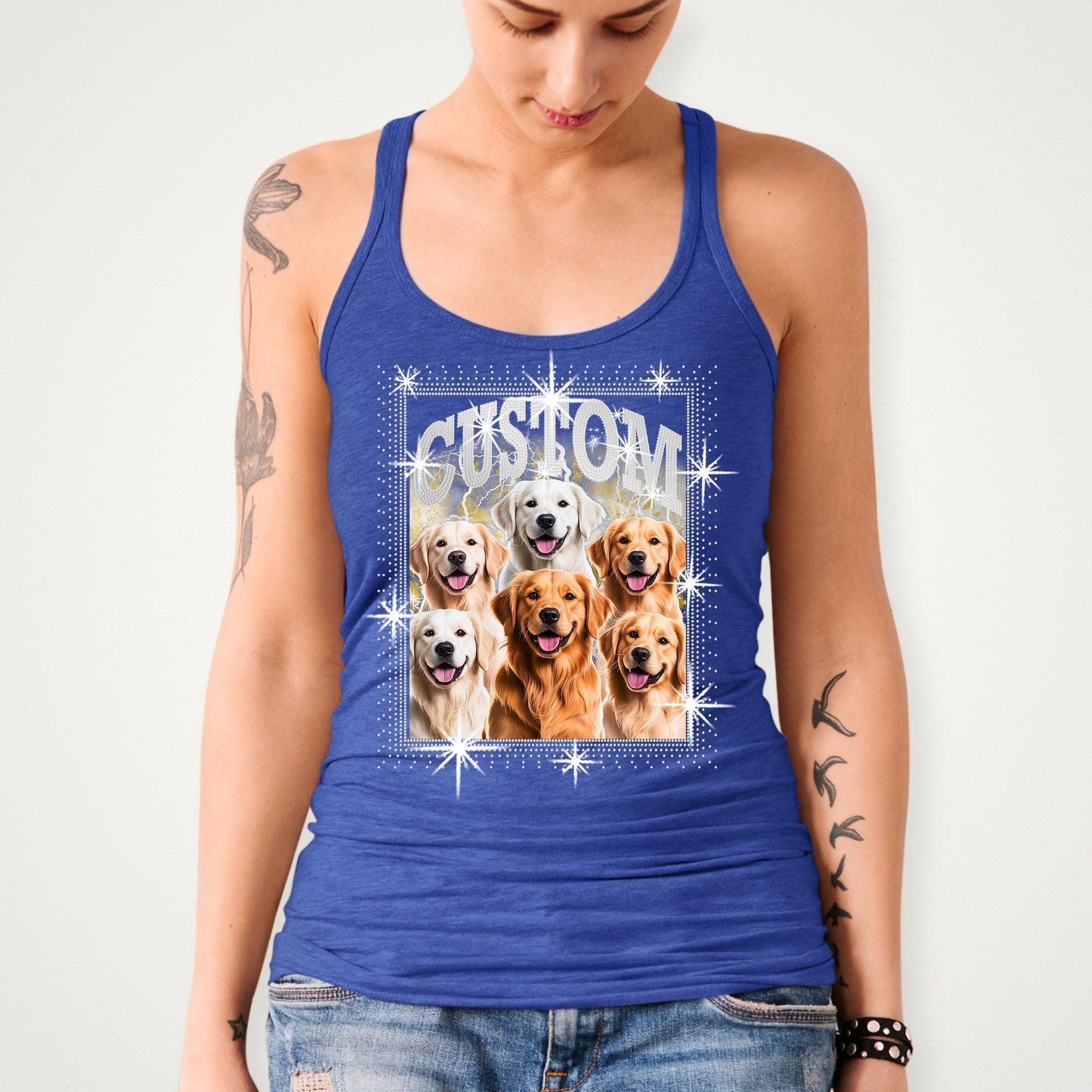 Custom Pet DTF Rhinestone Shirt: Personalized Dog Bootleg Rap Tee