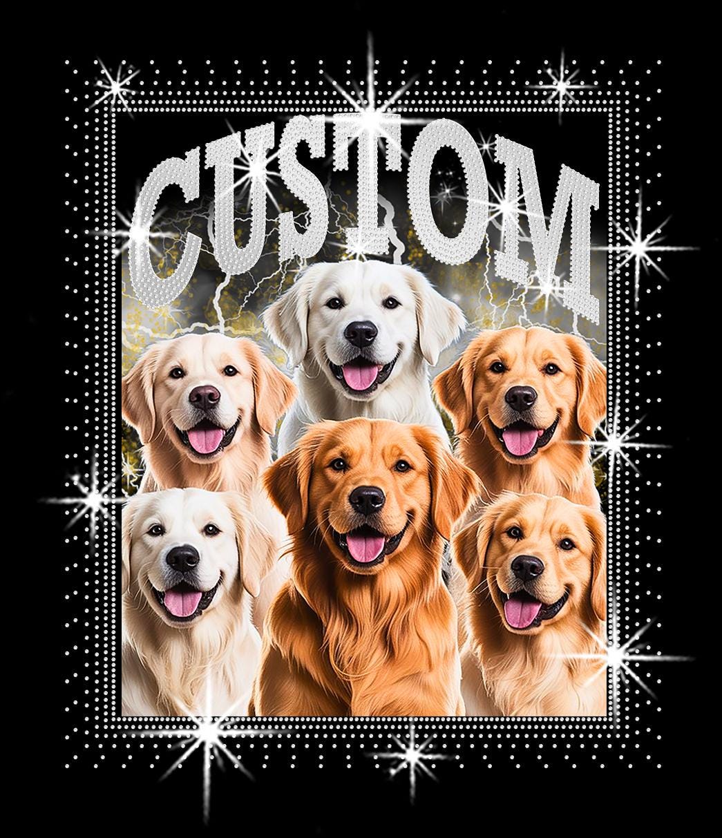 Custom Pet DTF Rhinestone Shirt: Personalized Dog Bootleg Rap Tee