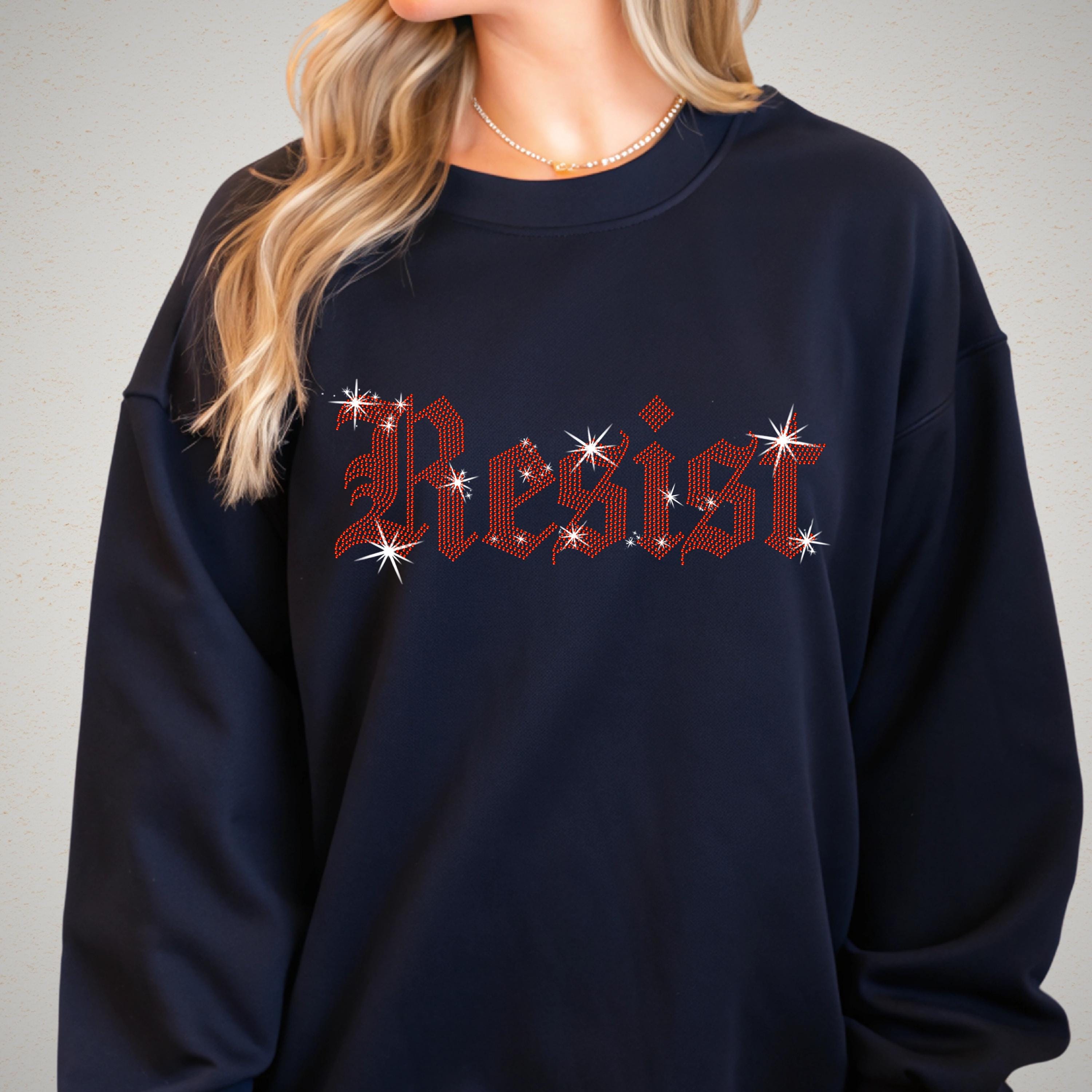 Resist Rhinestone Shirt: Old English Font Sparkle Political Protest Tee & Sweatshirt