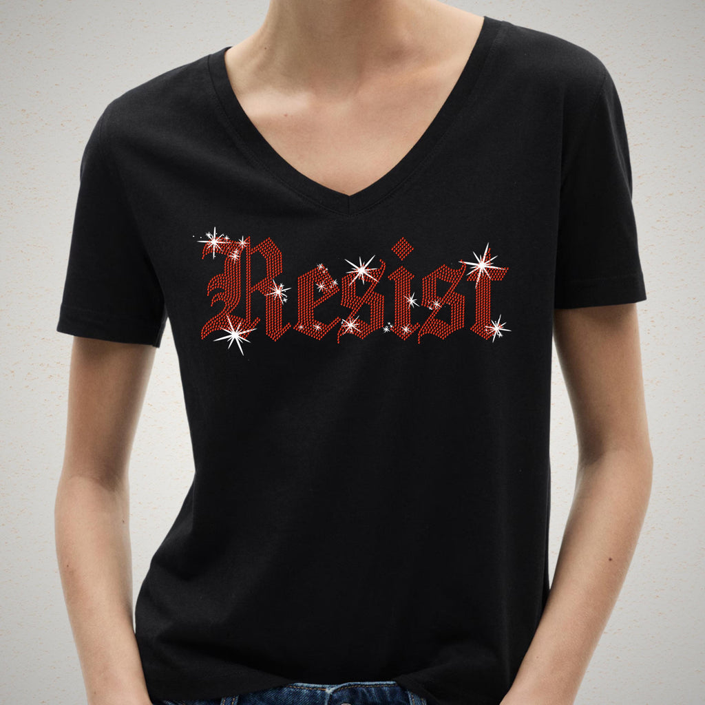 Resist Rhinestone Shirt: Old English Font Sparkle Political Protest Tee & Sweatshirt