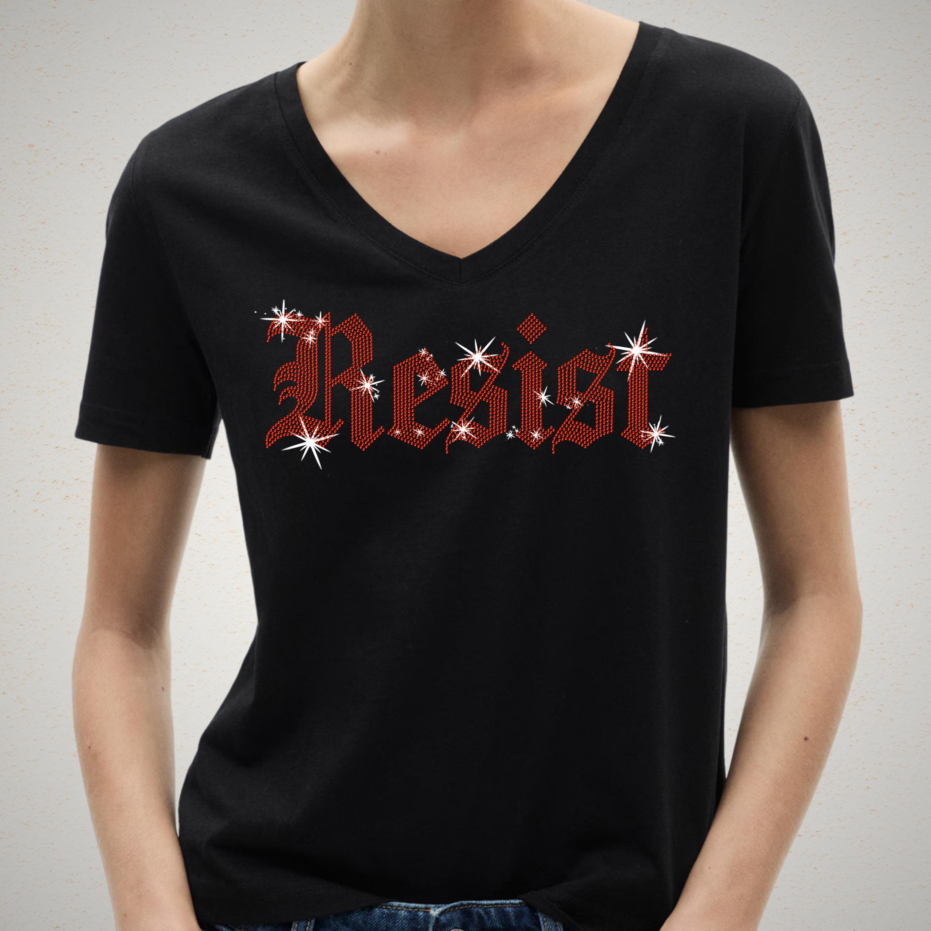 Resist Rhinestone Shirt: Old English Font Sparkle Political Protest Tee & Sweatshirt