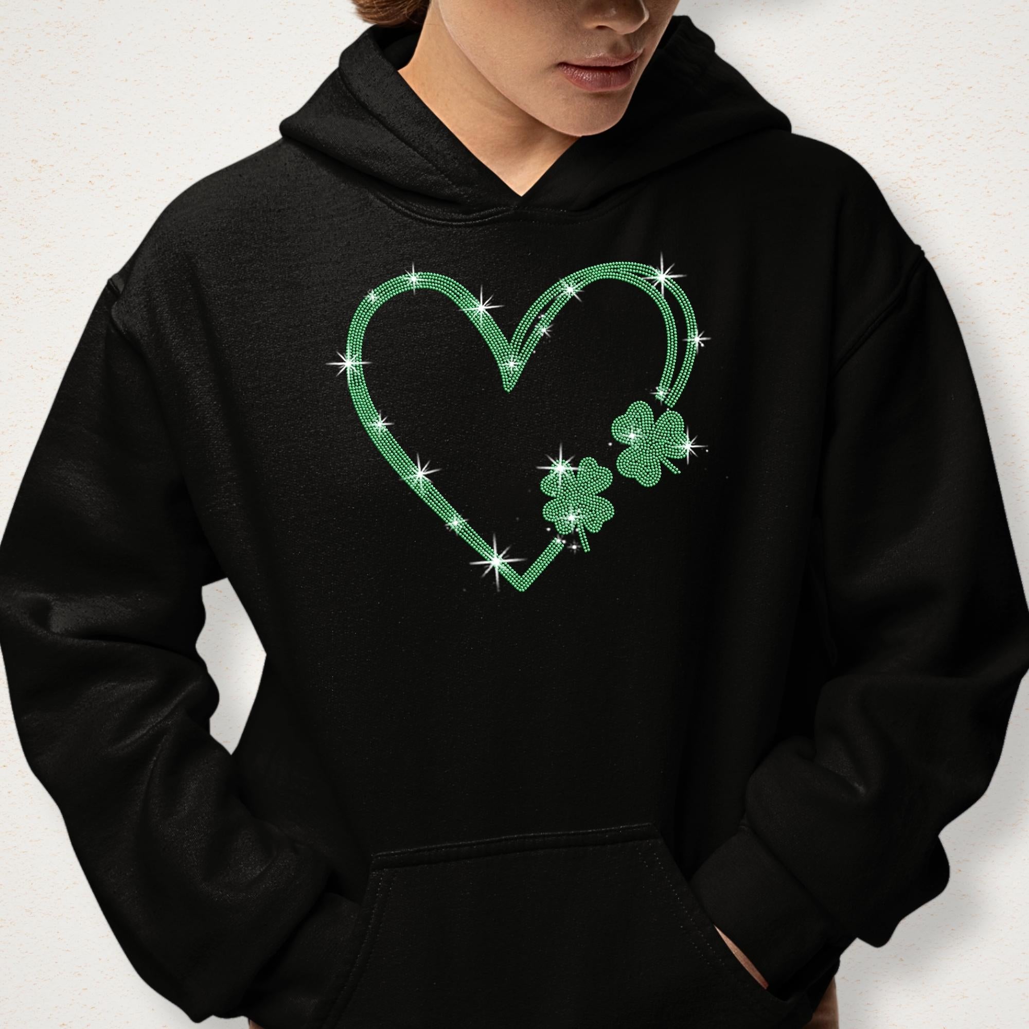 Shamrock Heart Rhinestone Shirt: Lucky Clover Bling Outfit
