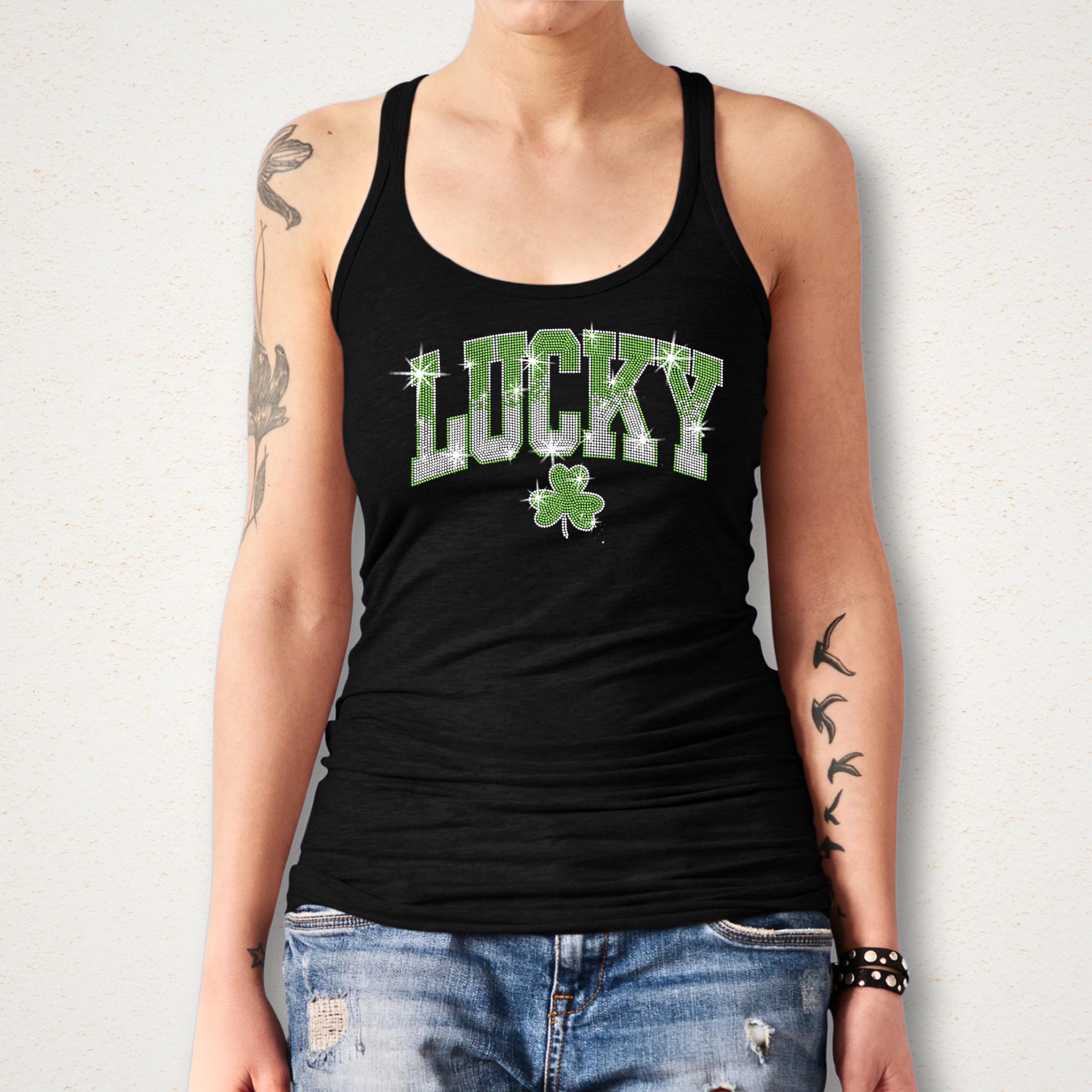 Lucky Rhinestone Shirt: Sparkly Clover Tee & Sweatshirt