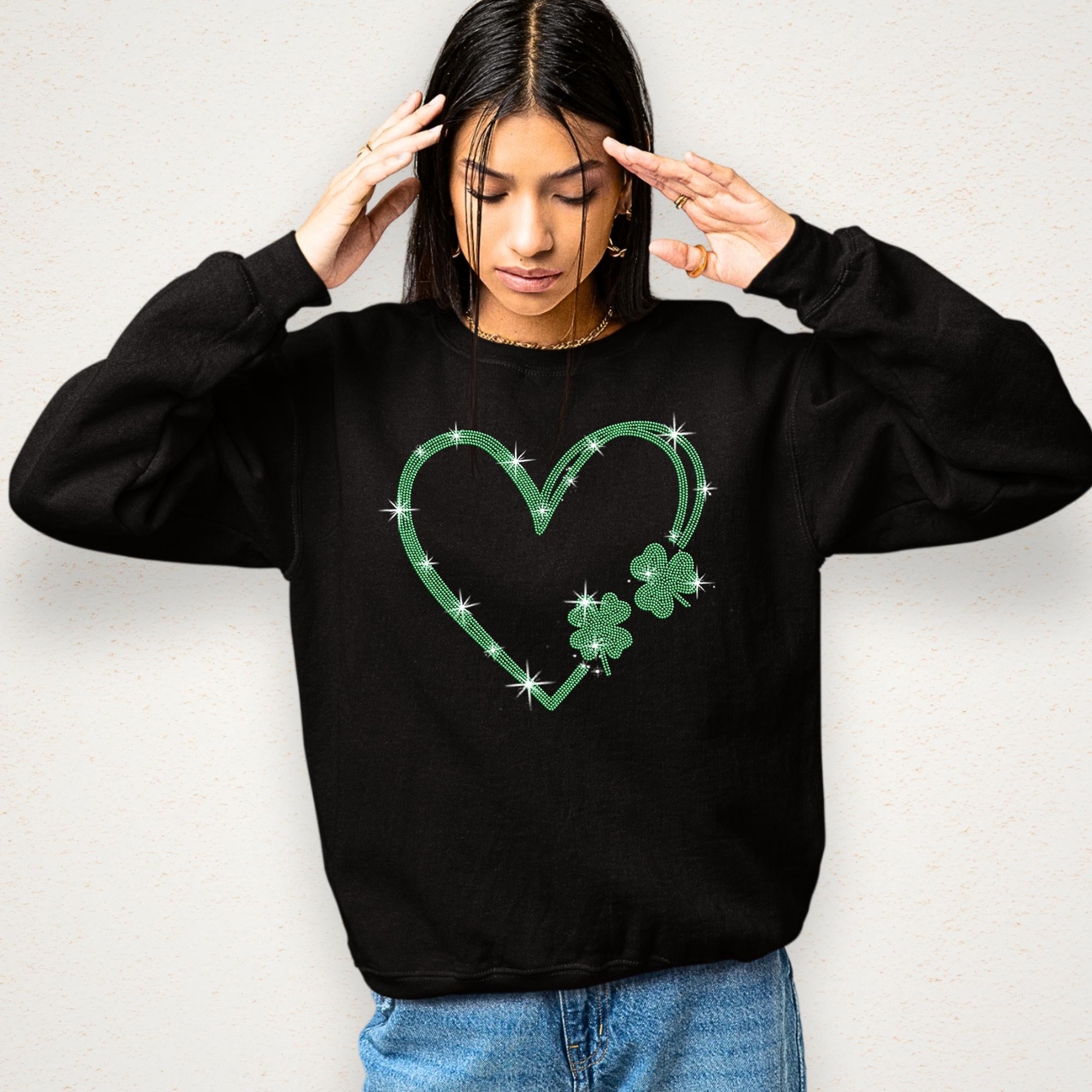 Shamrock Heart Rhinestone Shirt: Lucky Clover Bling Outfit Secondary image