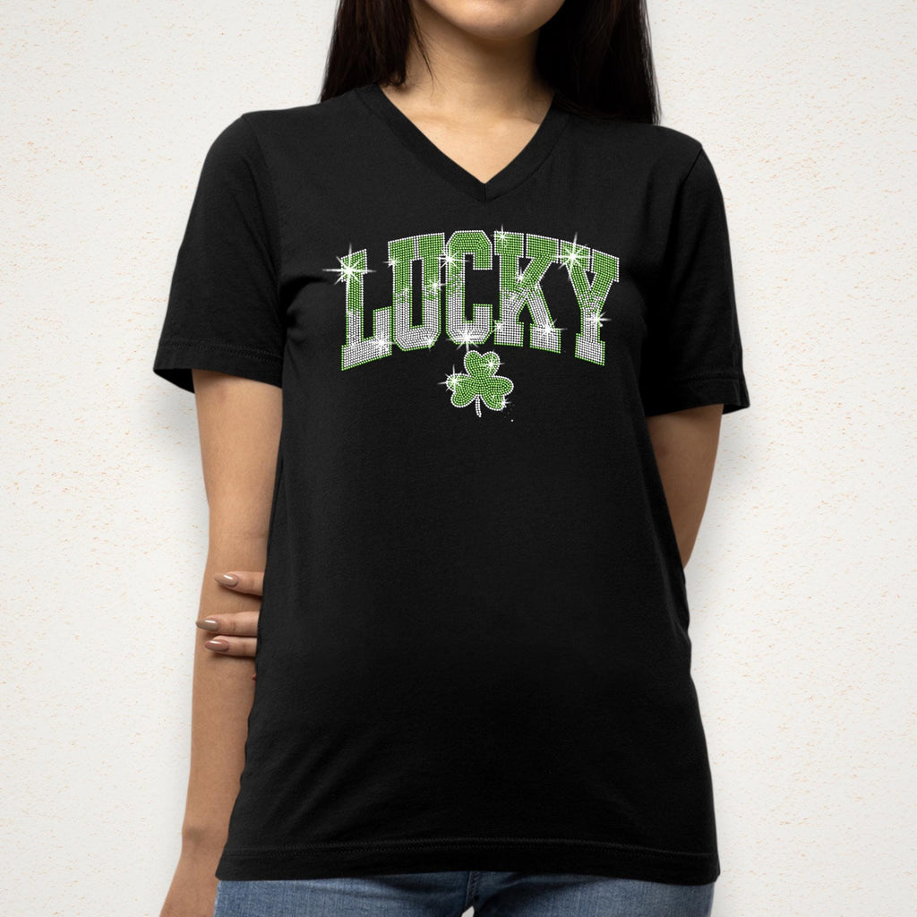 Lucky Rhinestone Shirt: Sparkly Clover Tee & Sweatshirt