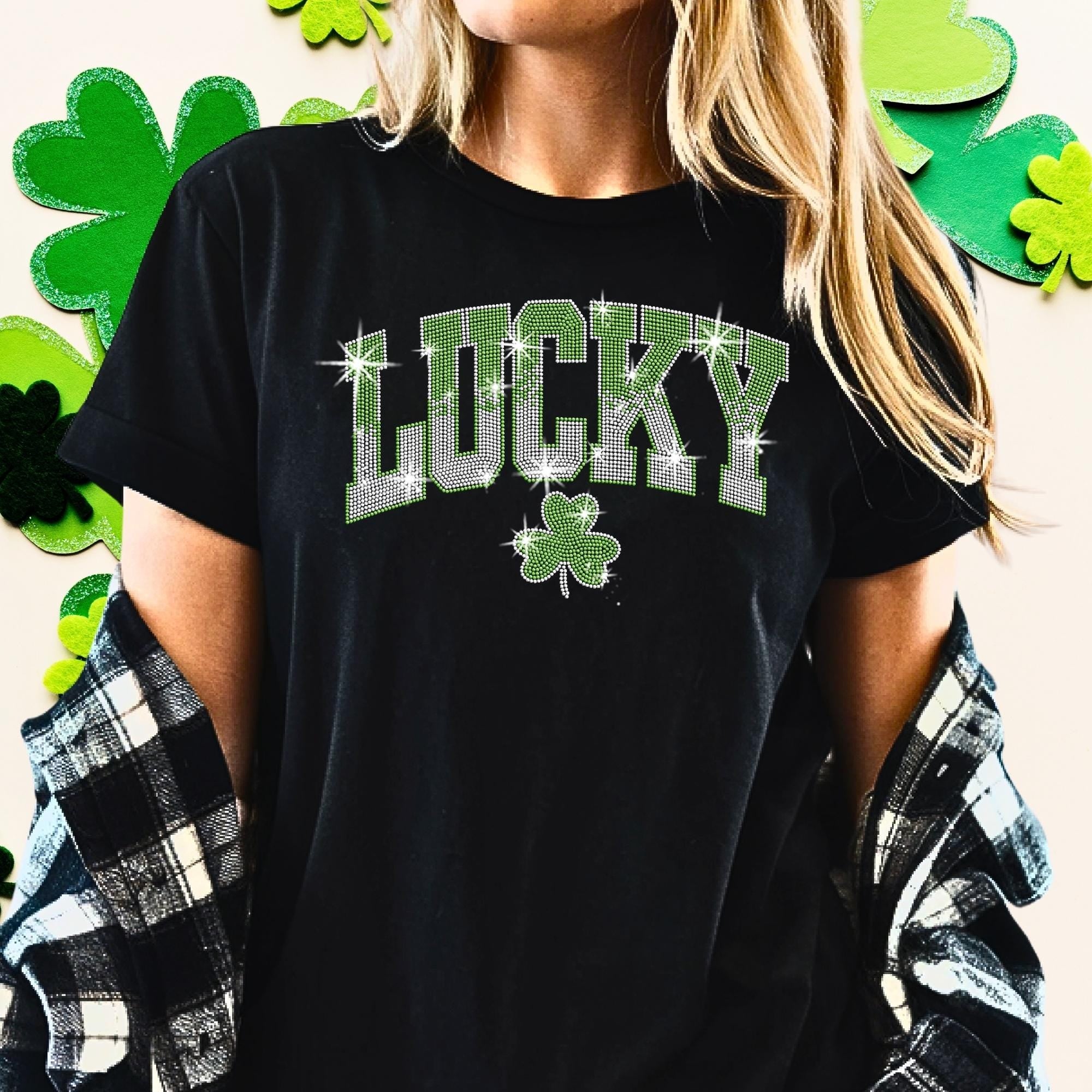 Lucky Rhinestone Shirt: Sparkly Clover Tee & Sweatshirt Main image