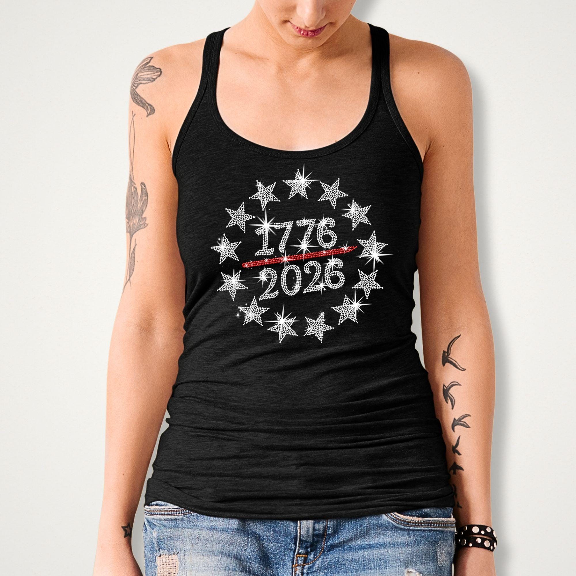 American 250 Years Rhinestone Shirt: 1776-2026, Patriotic 4th of July Bling Apparel