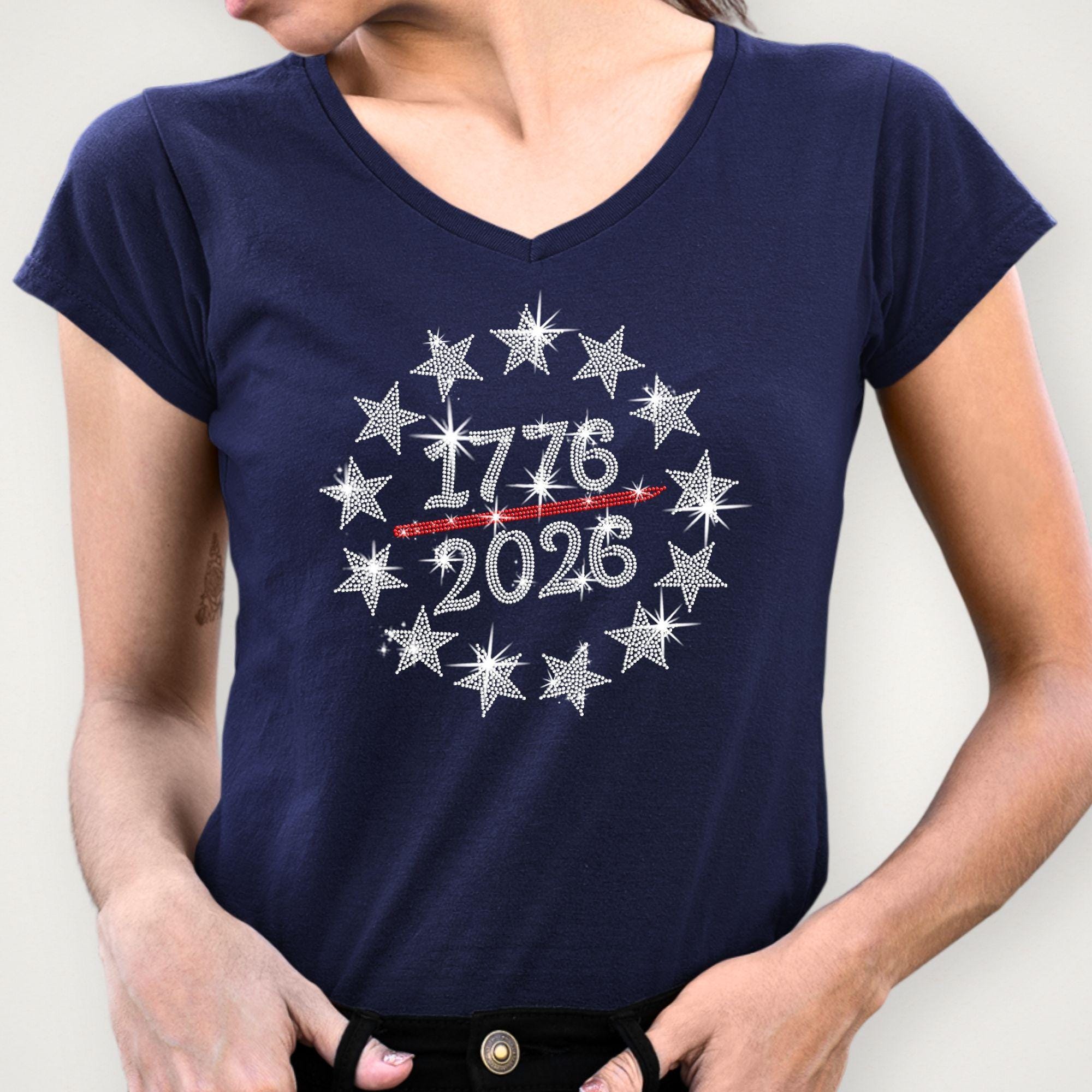 American 250 Years Rhinestone Shirt: 1776-2026, Patriotic 4th of July Bling Apparel
