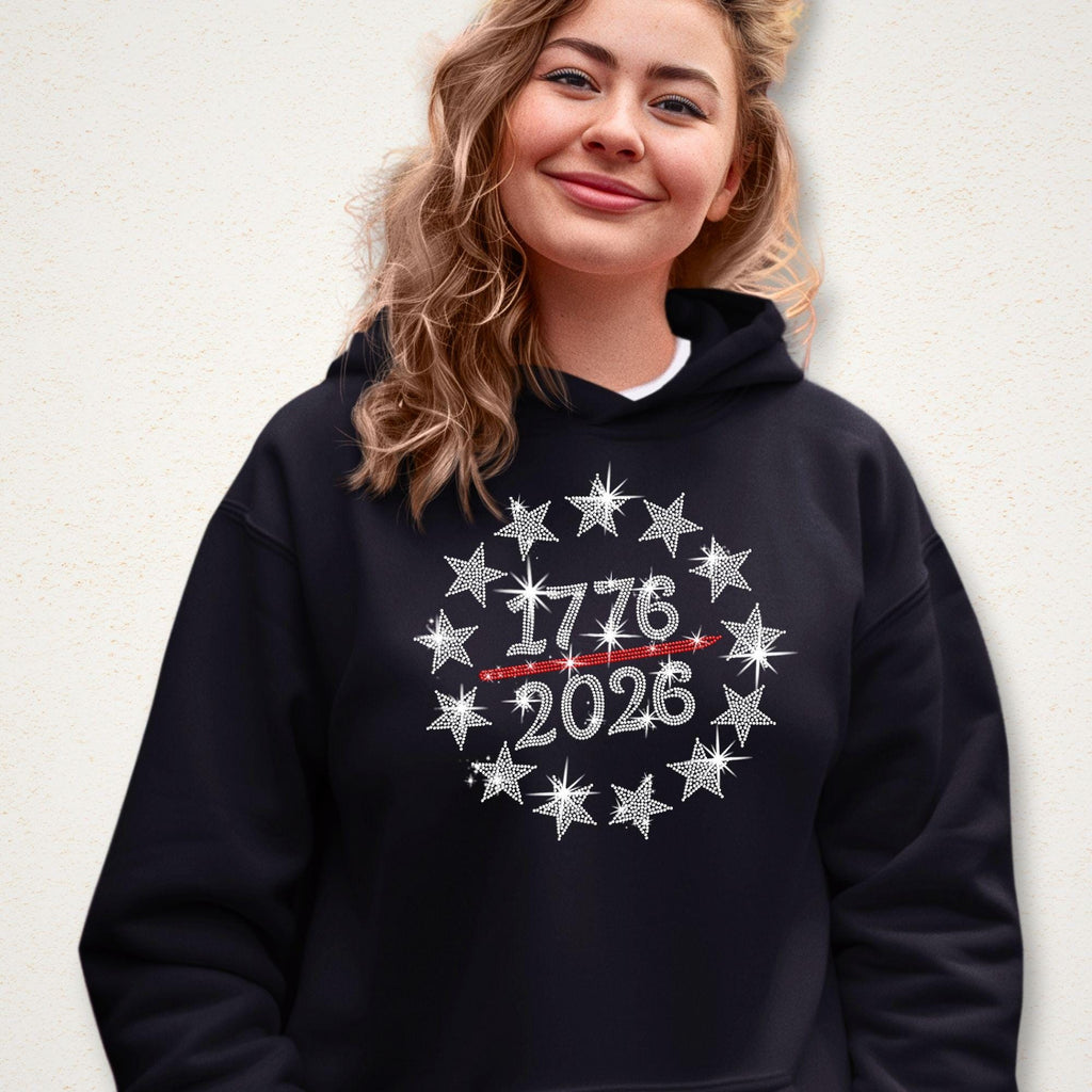 American 250 Years Rhinestone Shirt: 1776-2026, Patriotic 4th of July Bling Apparel