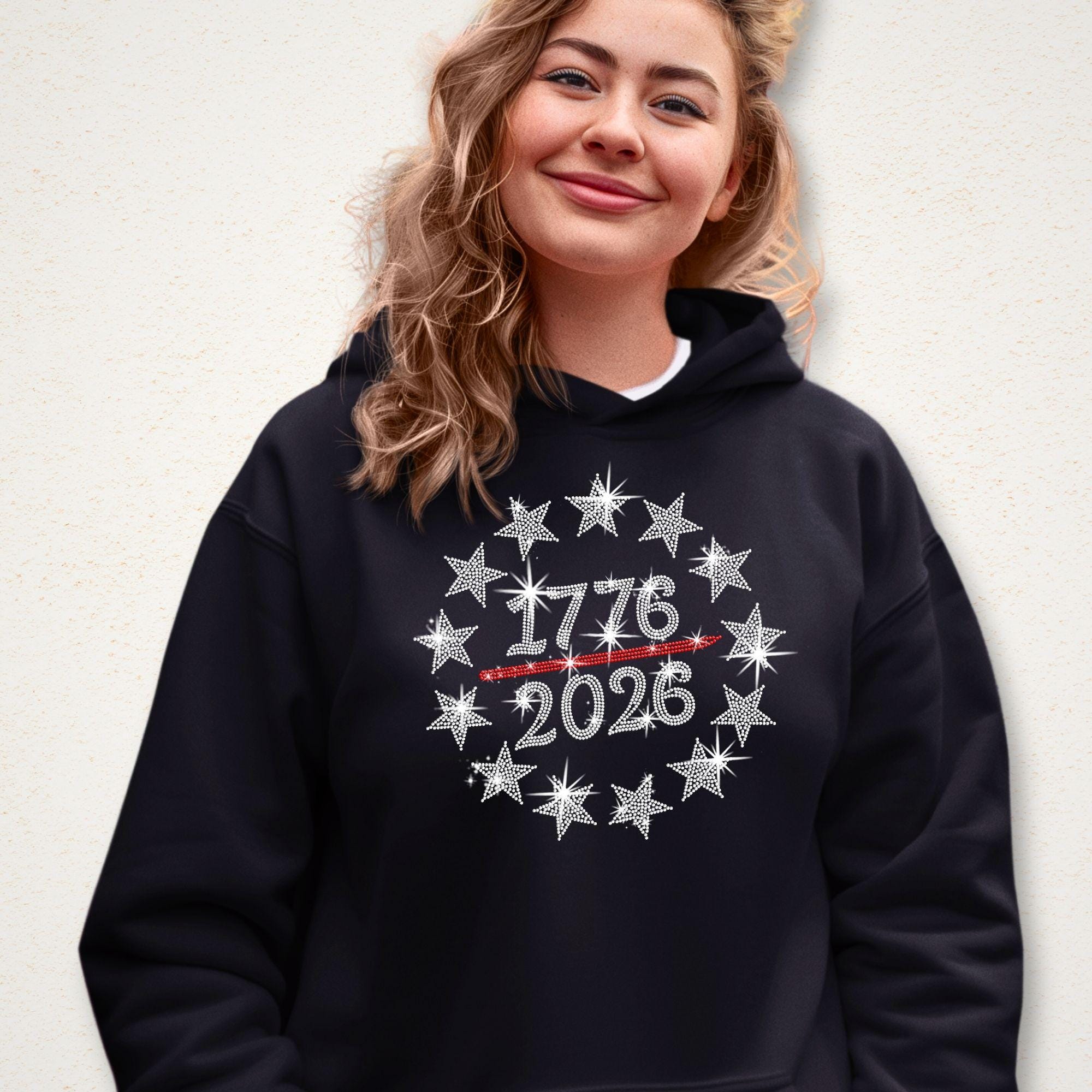 American 250 Years Rhinestone Shirt: 1776-2026, Patriotic 4th of July Bling Apparel