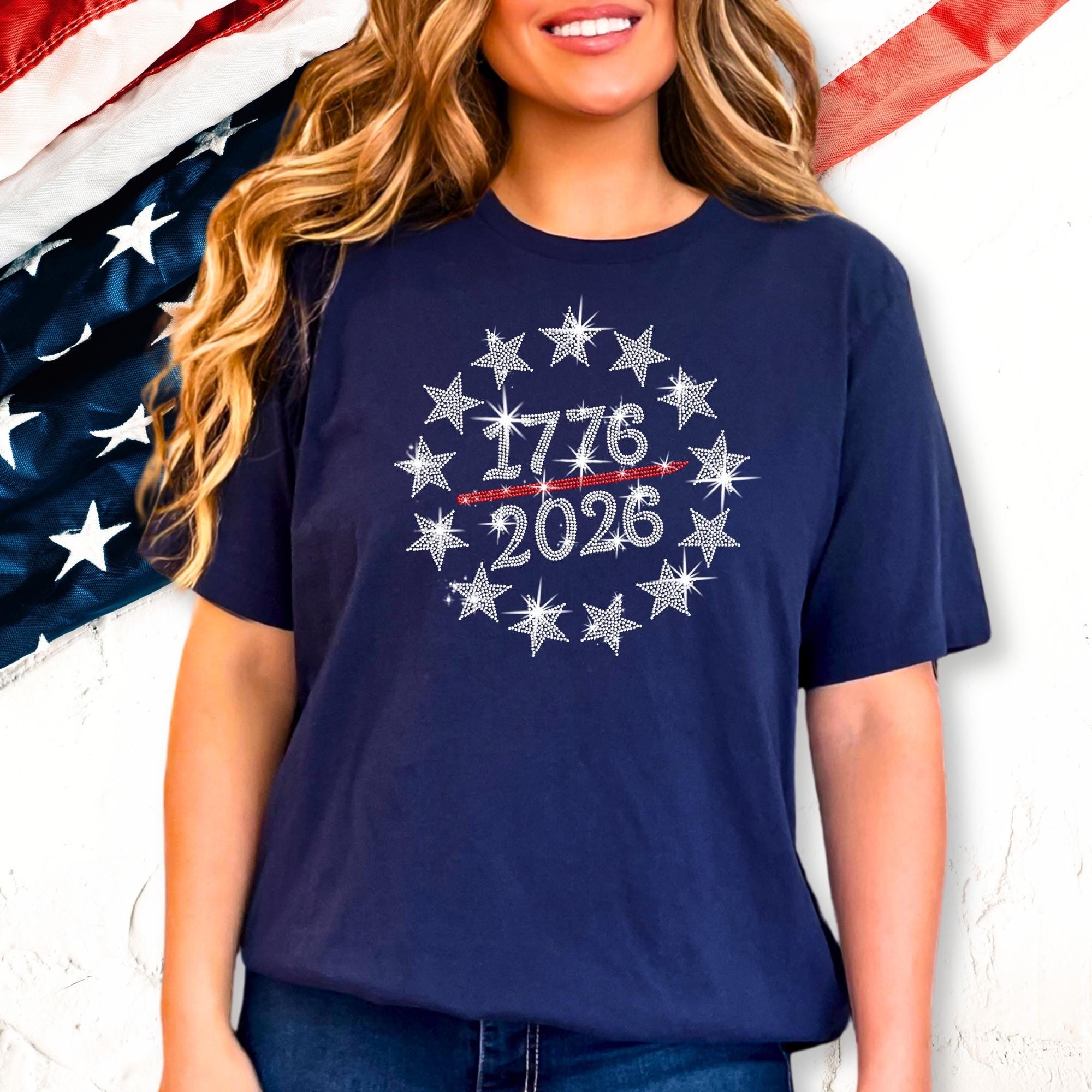 American 250 Years Rhinestone Shirt: 1776-2026, Patriotic 4th of July Bling Apparel Main image