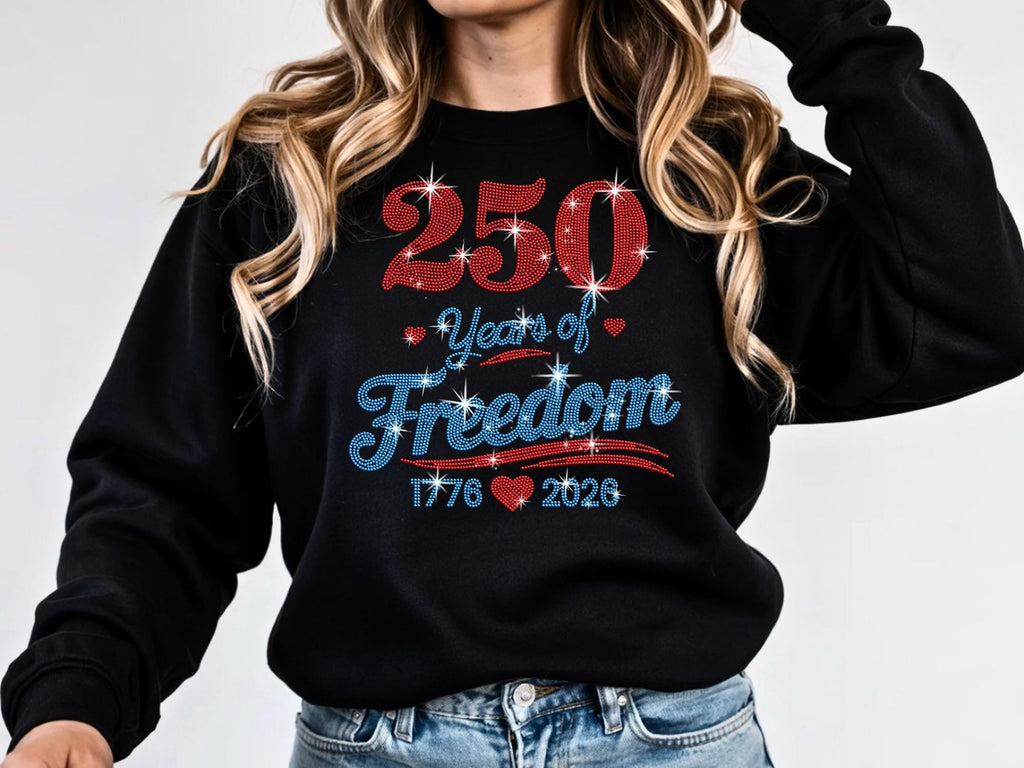 250 Years of Freedom Rhinestone Shirt: 1776 2026 Patriotic Sparkle Tee