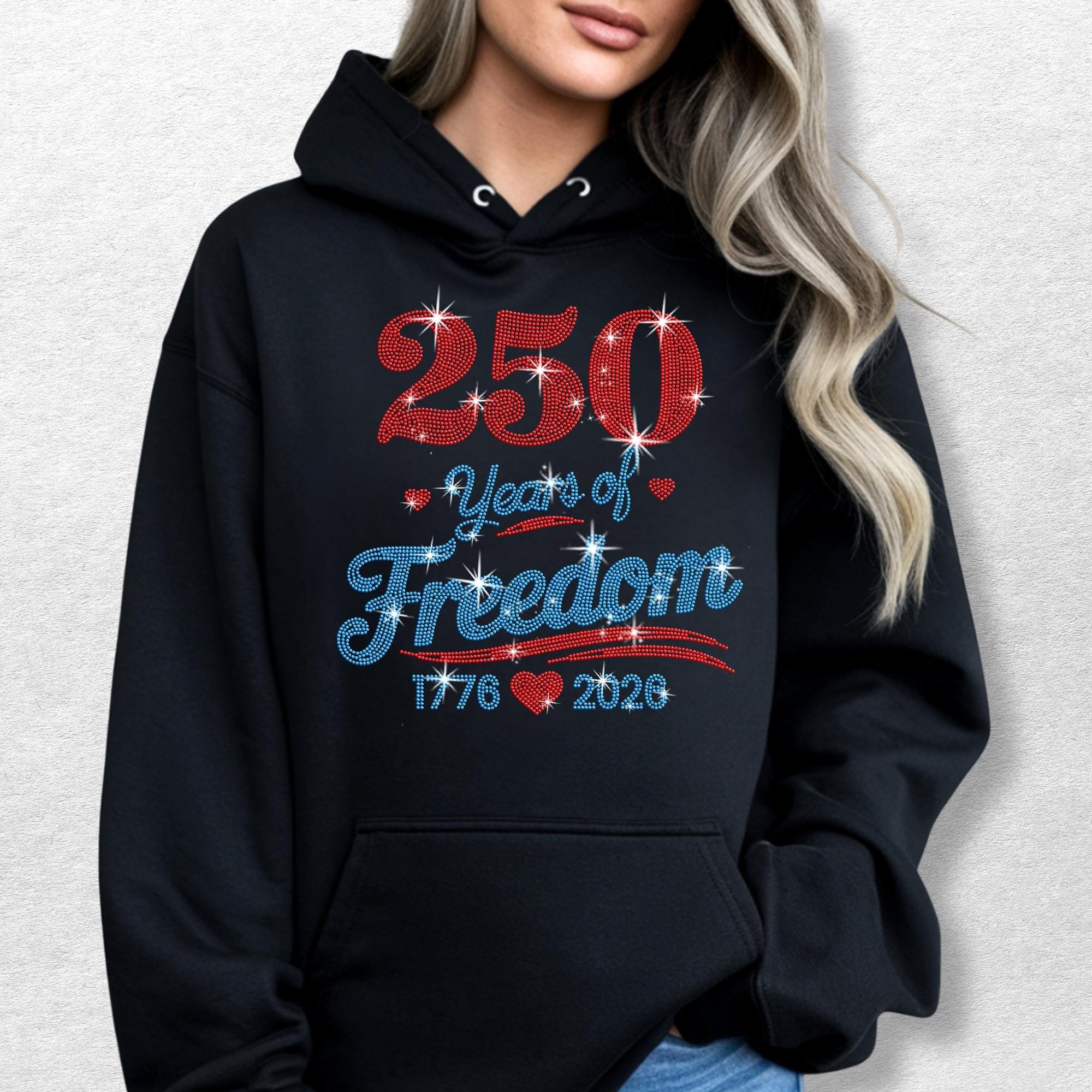 250 Years of Freedom Rhinestone Shirt: 1776 2026 Patriotic Sparkle Tee