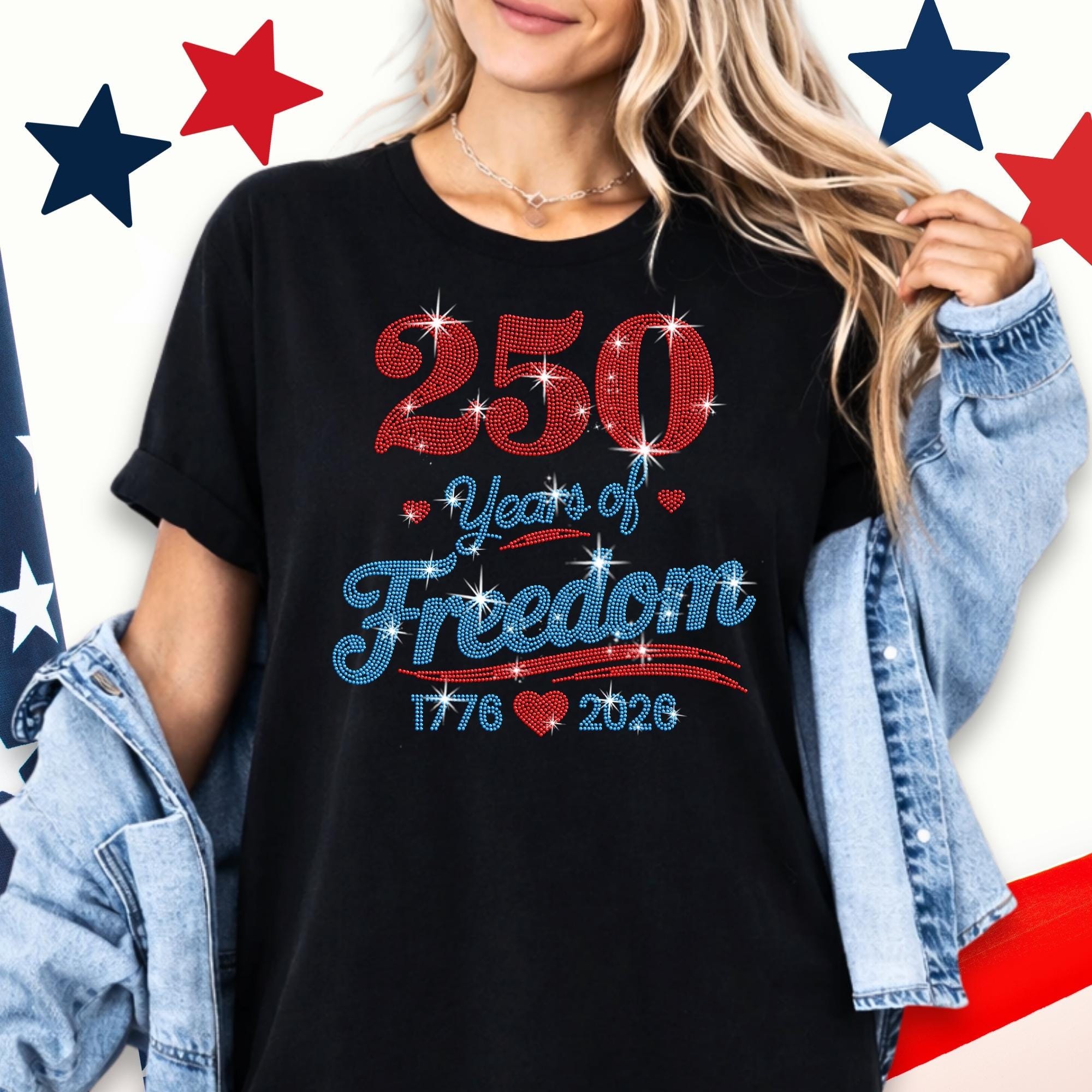 250 Years of Freedom Rhinestone Shirt: 1776 2026 Patriotic Sparkle Tee Main image