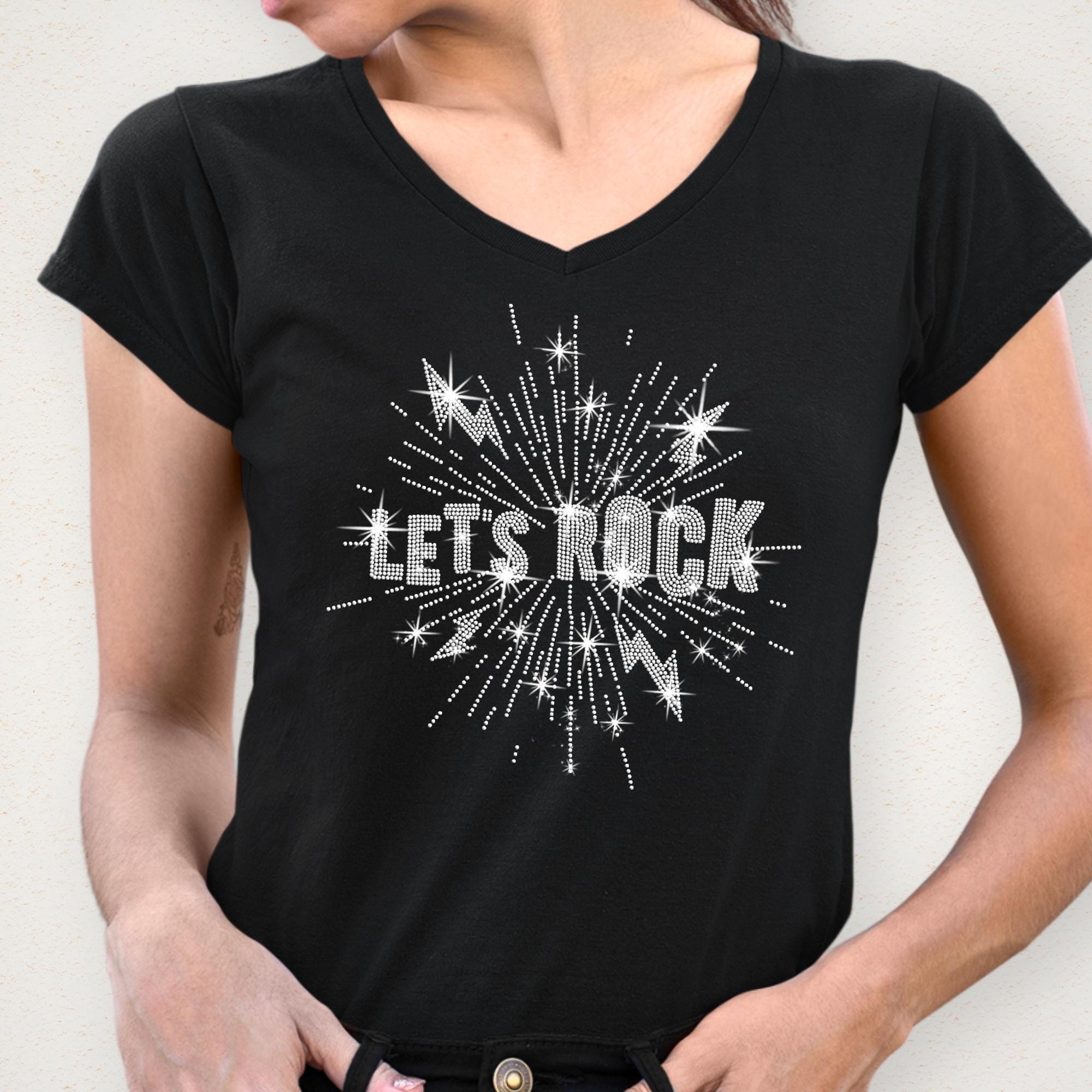 Let's Rock Rhinestone Shirt: Rock and Roll Bling Concert Outfit