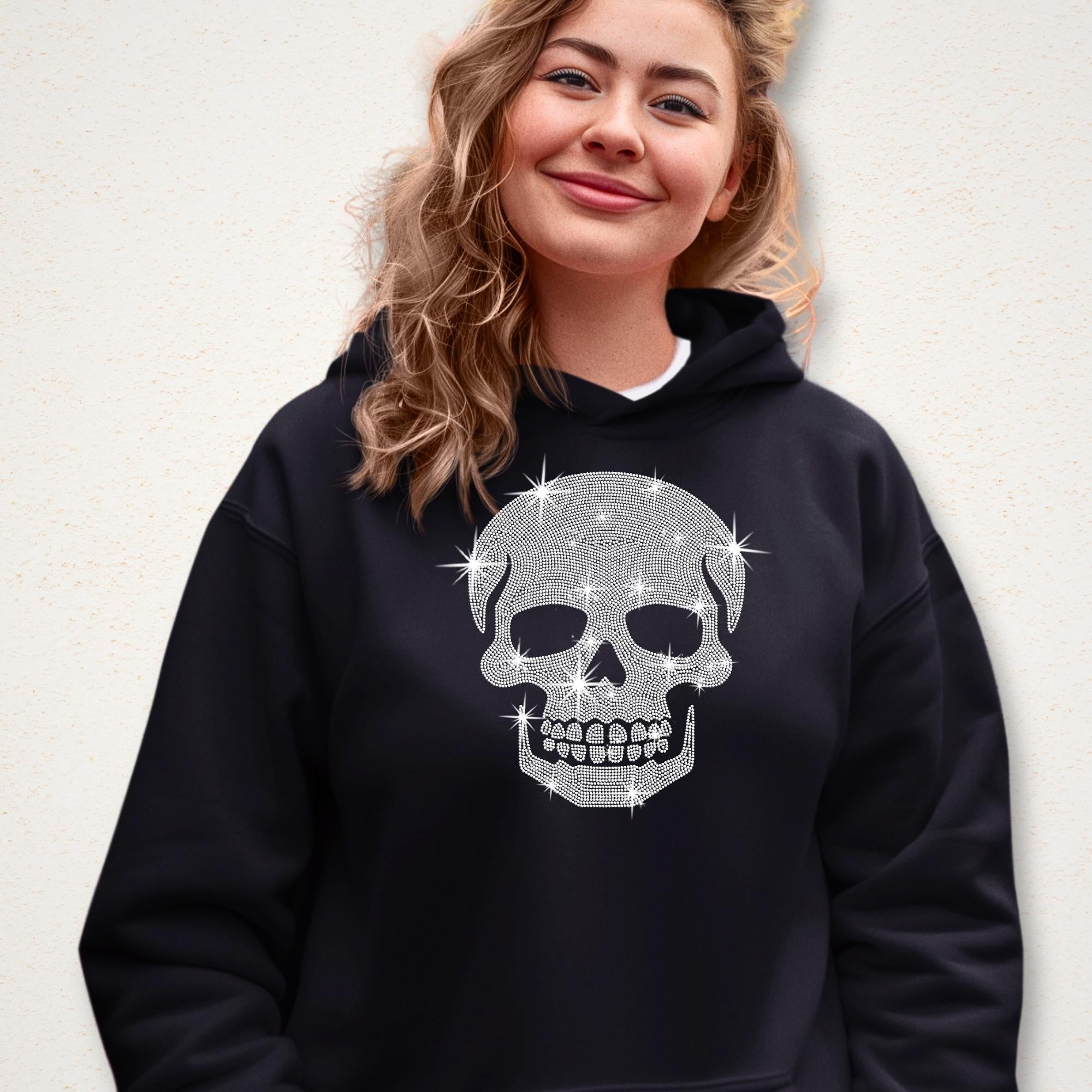 Rhinestone Skull Shirt: Gothic Bling Tee & Sweatshirt