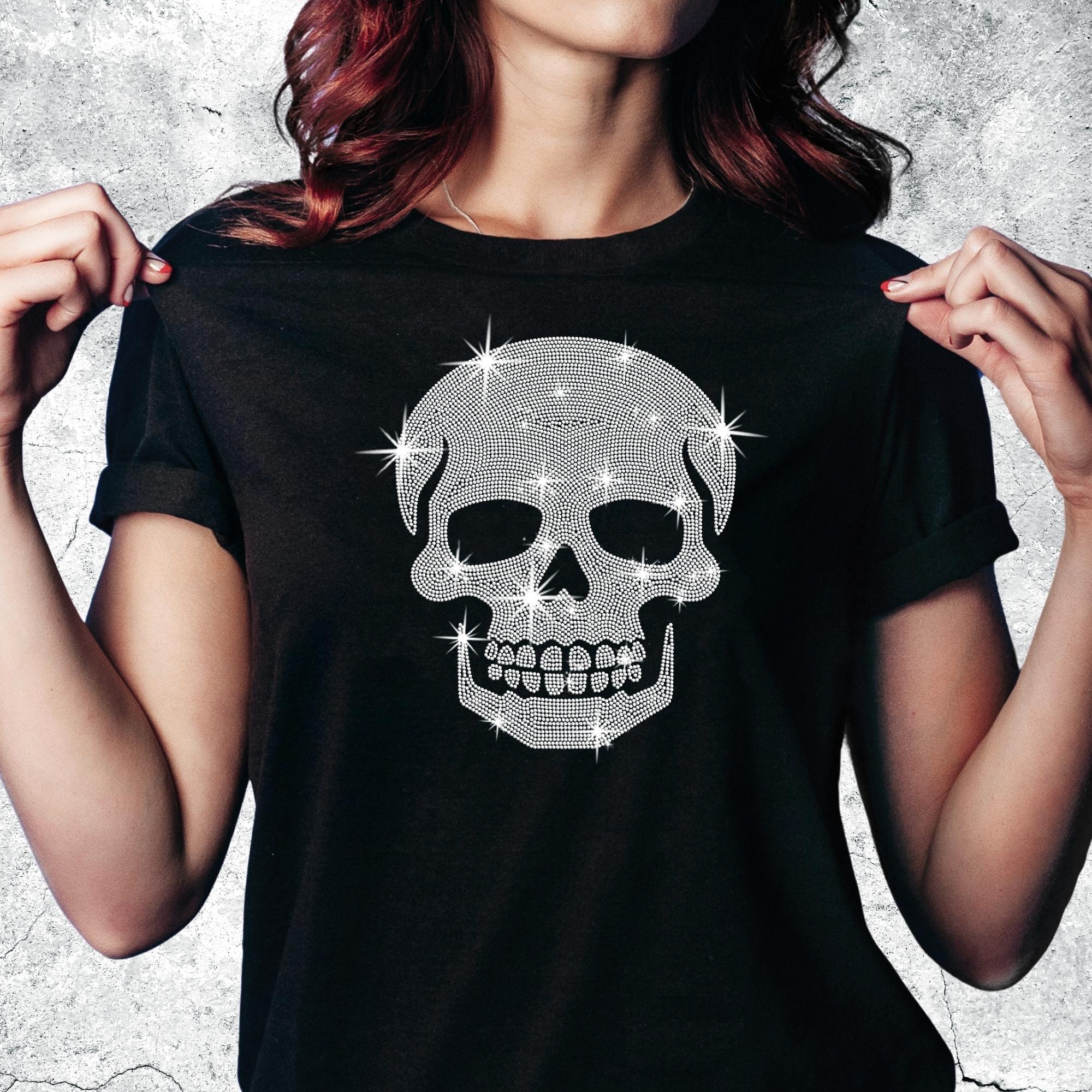 Rhinestone Skull Shirt: Gothic Bling Tee & Sweatshirt