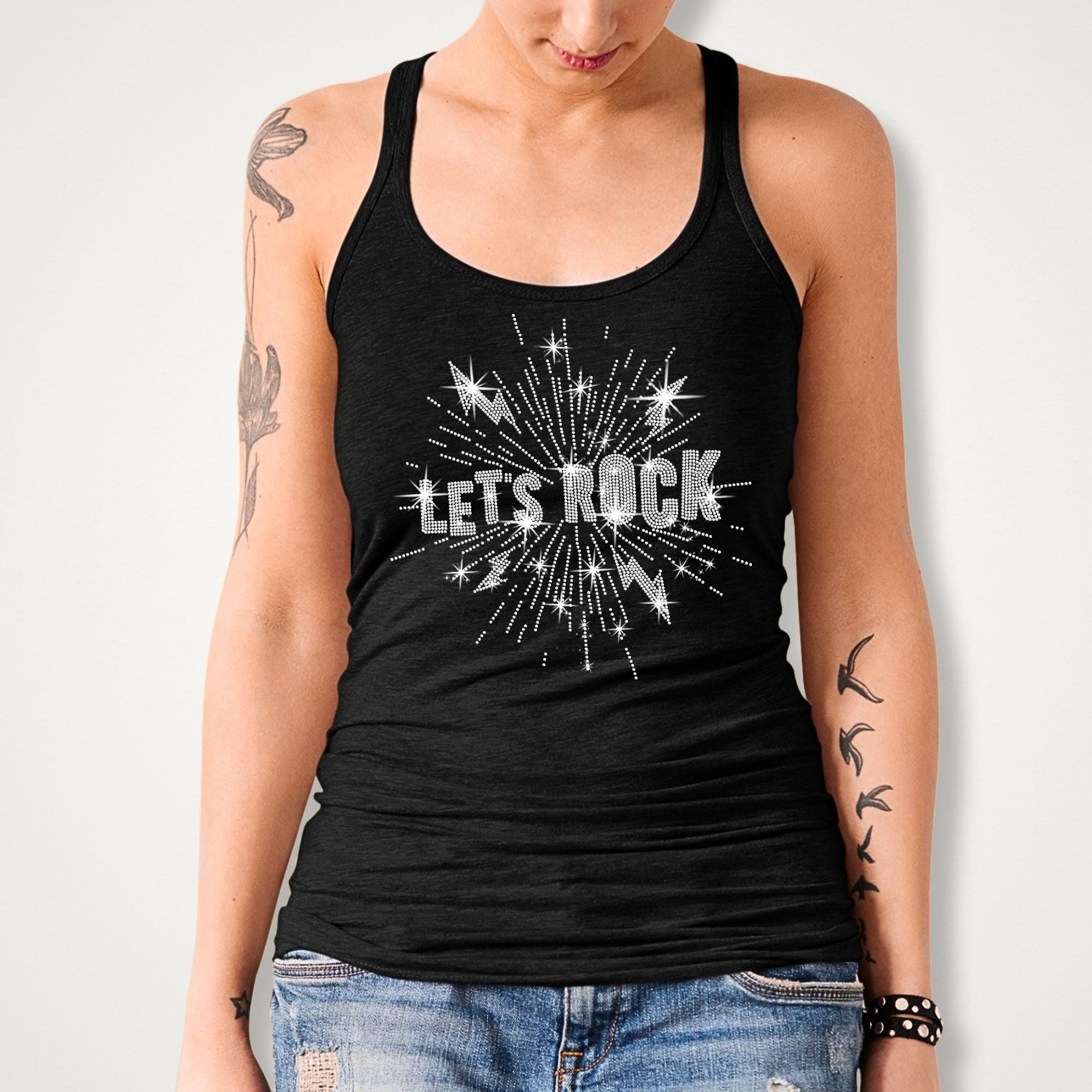 Let's Rock Rhinestone Shirt: Rock and Roll Bling Concert Outfit