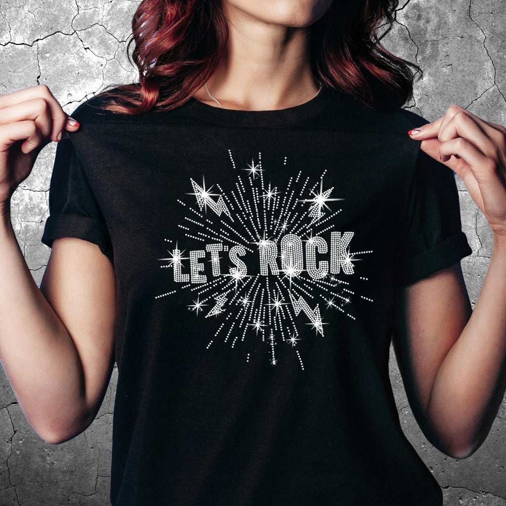 Let's Rock Rhinestone Shirt: Rock and Roll Bling Concert Outfit