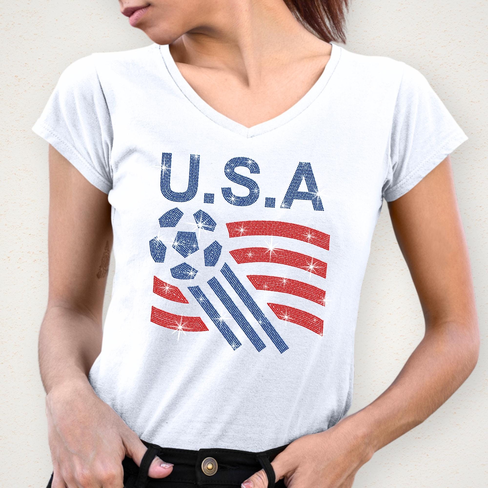 USA Soccer Rhinestone Shirt: Sparkly Patriotic Flag Tee Secondary image
