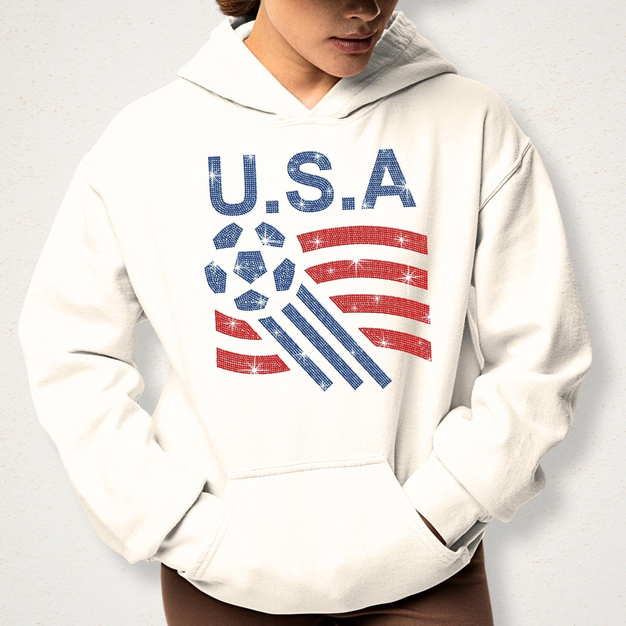 USA Soccer Rhinestone Shirt: Sparkly Patriotic Flag Tee