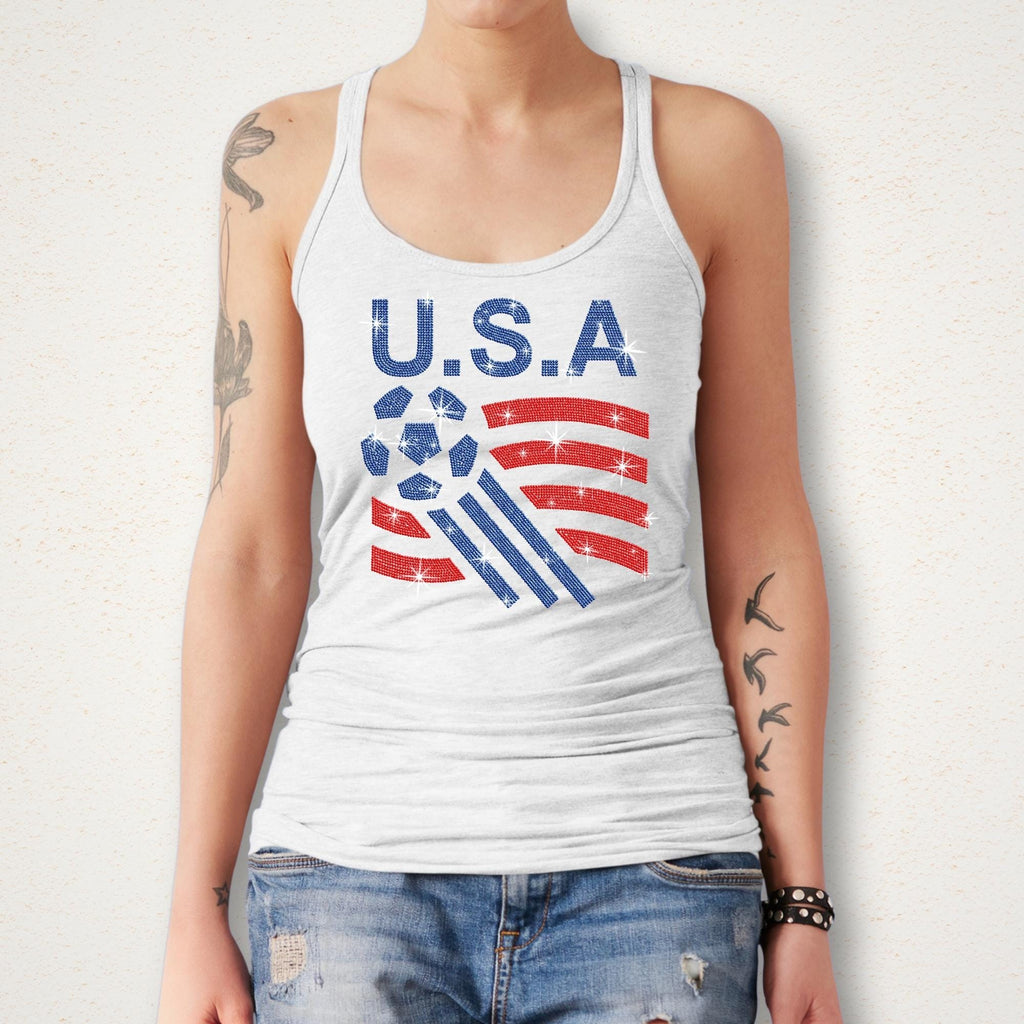 USA Soccer Rhinestone Shirt: Sparkly Patriotic Flag Tee