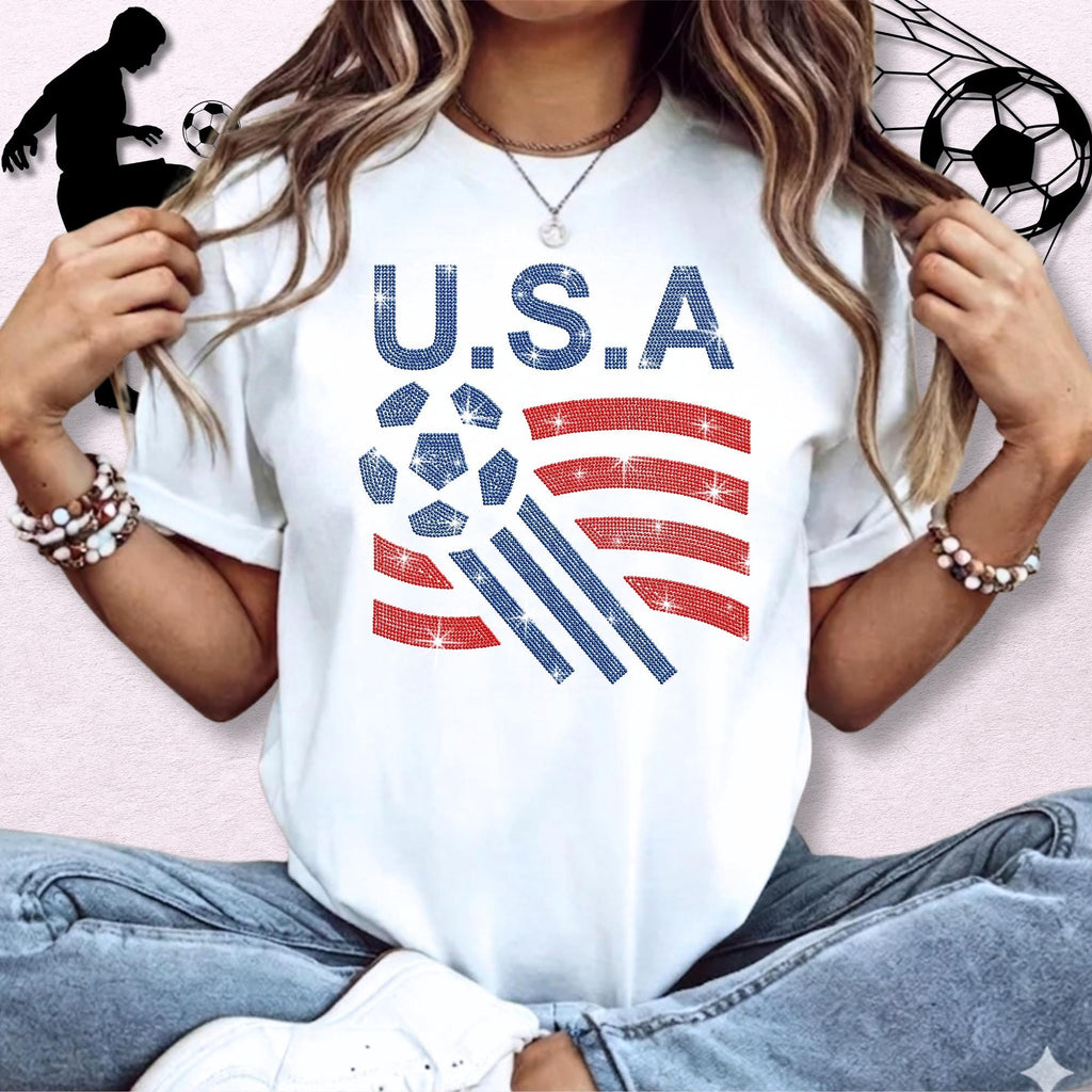 USA Soccer Rhinestone Shirt: Sparkly Patriotic Flag Tee