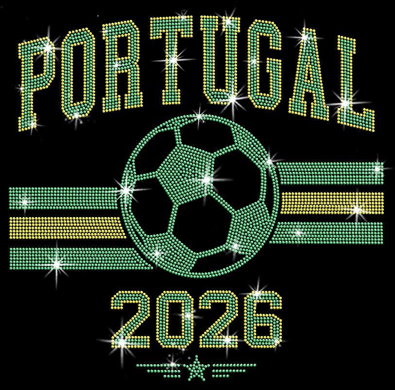 Rhinestone Portugal Soccer 2026 Shirt: Sparkly Portugal Football Supporter Tee