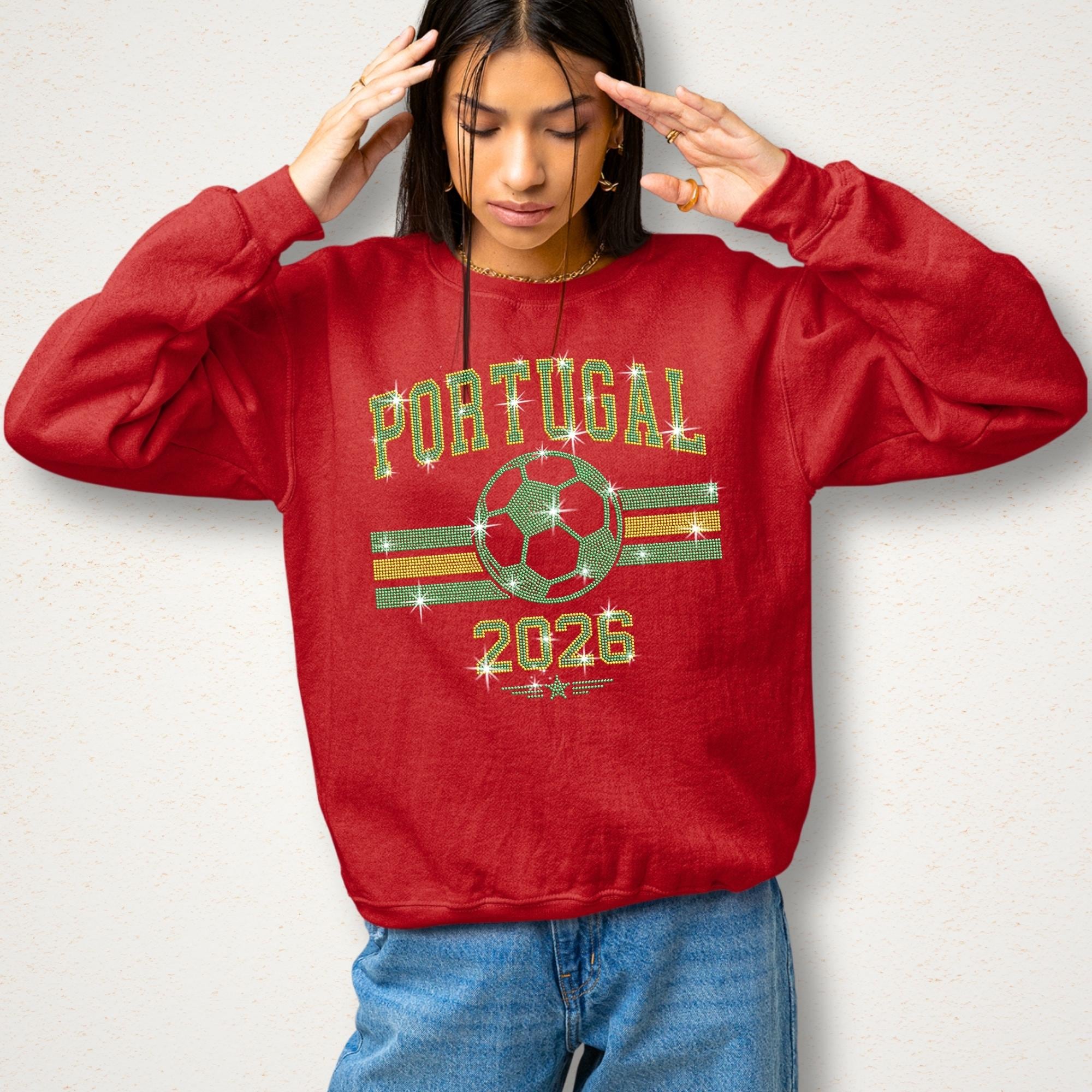Rhinestone Portugal Soccer 2026 Shirt: Sparkly Portugal Football Supporter Tee