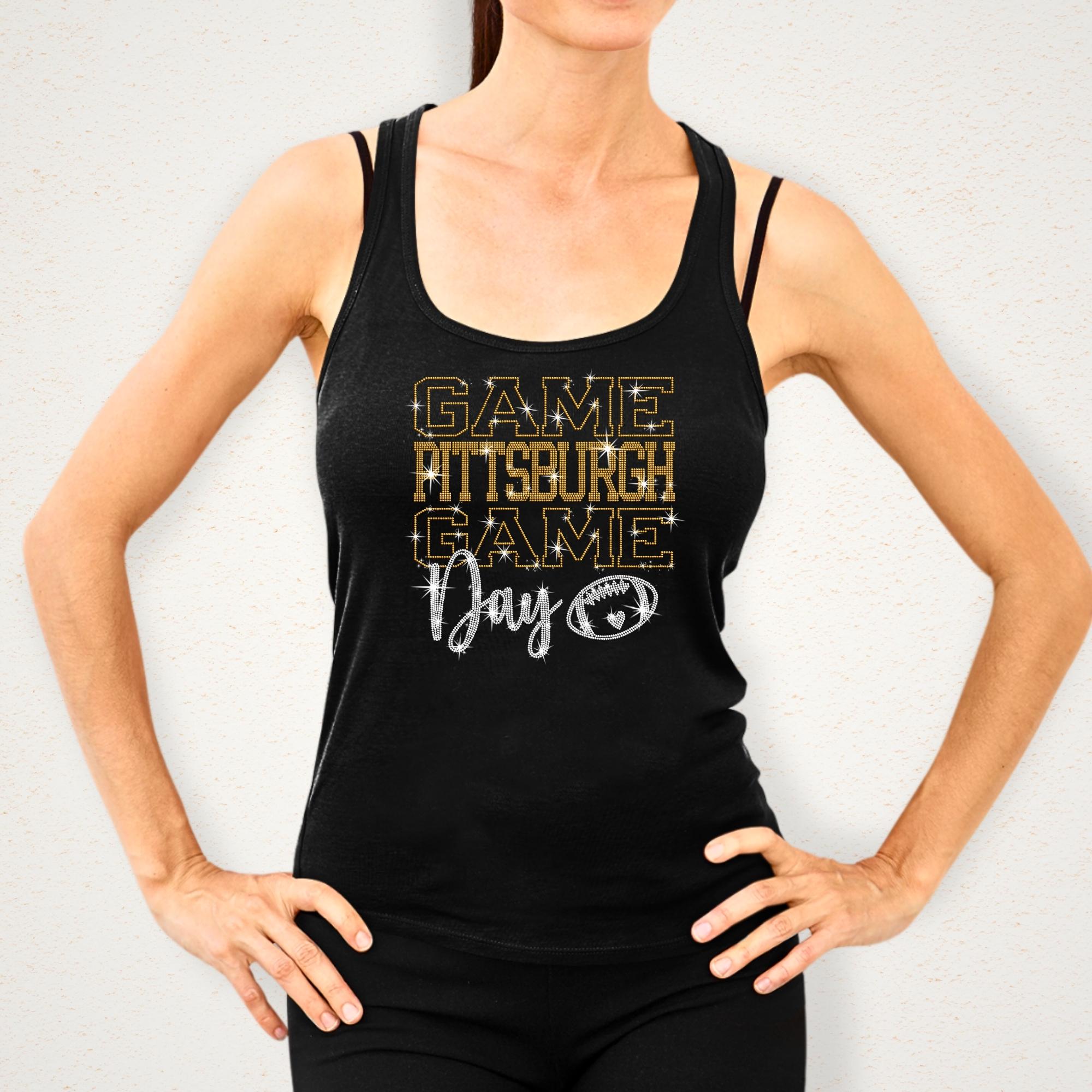 Pittsburgh Game Day Rhinestone T-Shirt: Shiny Football Stadium Outfit