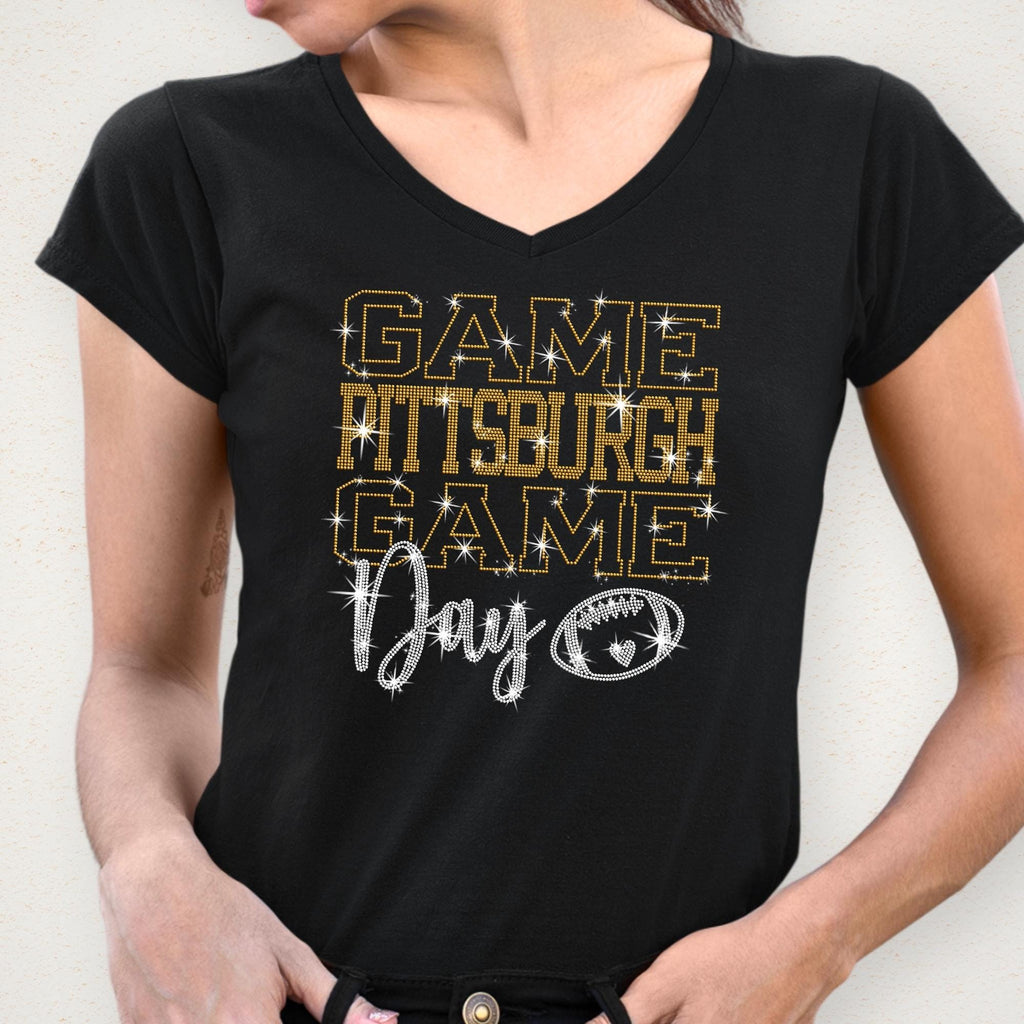 Pittsburgh Game Day Rhinestone T-Shirt: Shiny Football Stadium Outfit