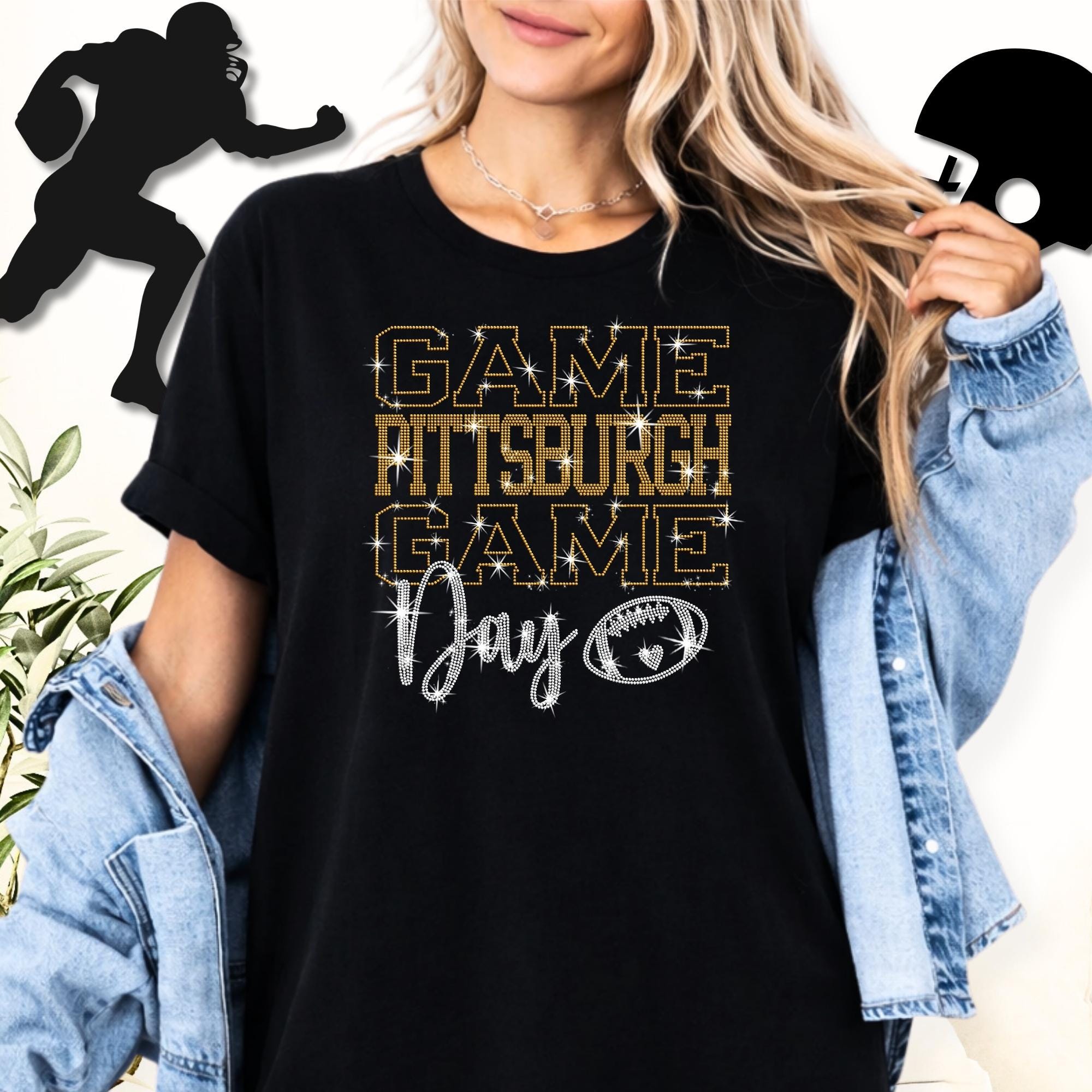 Pittsburgh Game Day Rhinestone T-Shirt: Shiny Football Stadium Outfit