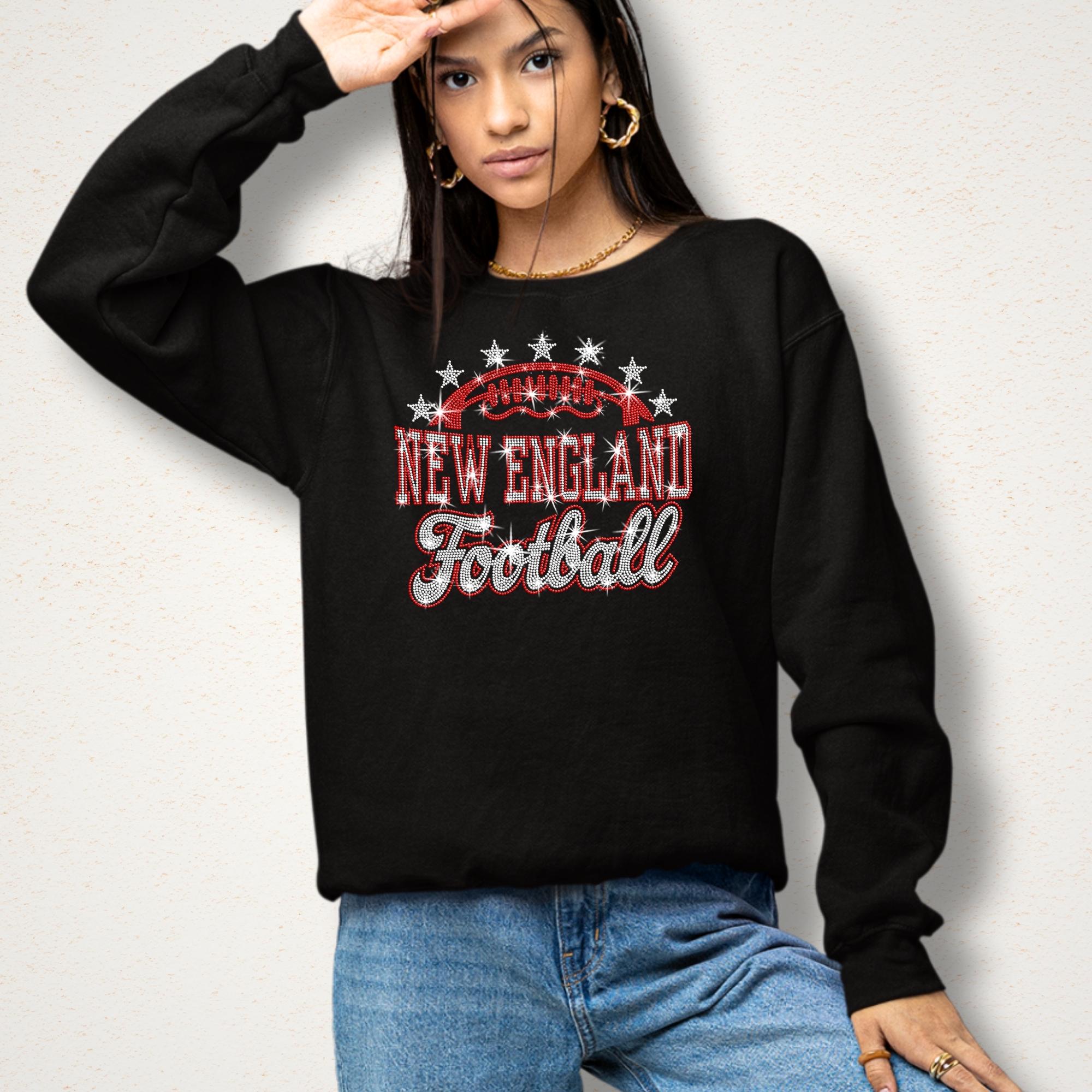 New England Rhinestone Football Shirt: Football Games Lover Sparkle Tee