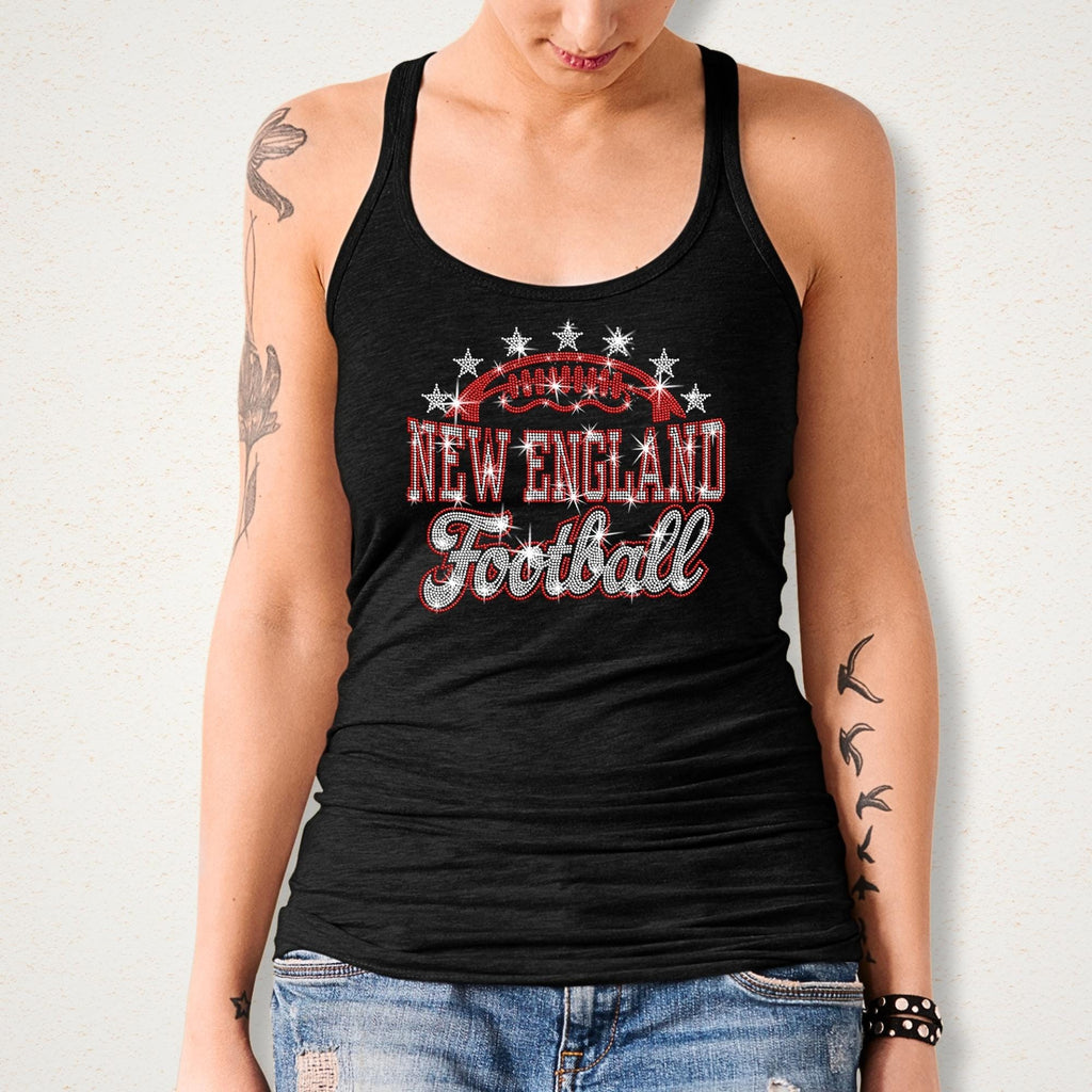 New England Rhinestone Football Shirt: Football Games Lover Sparkle Tee