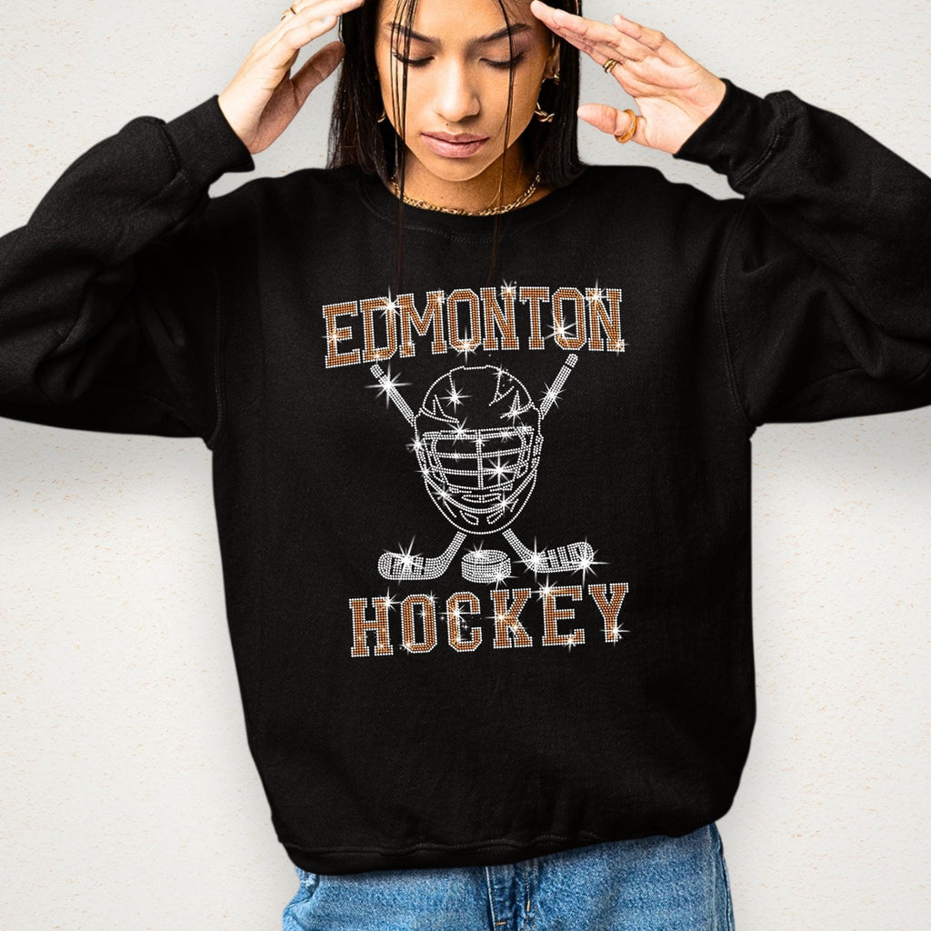Edmonton Ice Hockey Rhinestone Shirt: Hockey Fan Bling Apparel