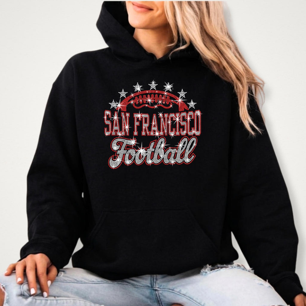 San Francisco Football Rhinestone Shirt: Sports Season Football Teams Bling Tee