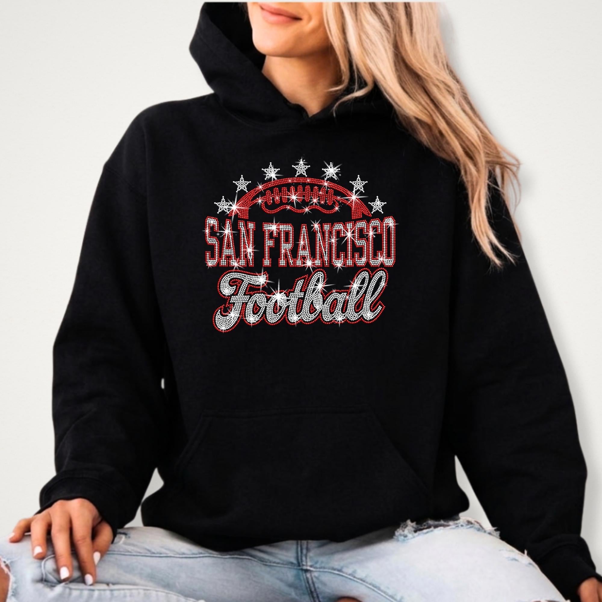 San Francisco Football Rhinestone Shirt: Sports Season Football Teams Bling Tee