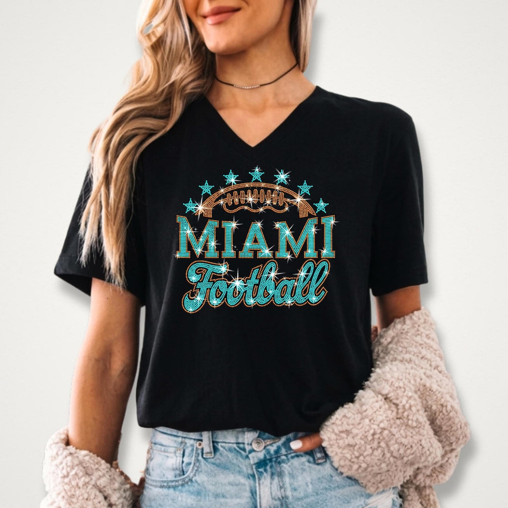 Miami Rhinestone Football Shirt: Game Day Sports Team Apparel