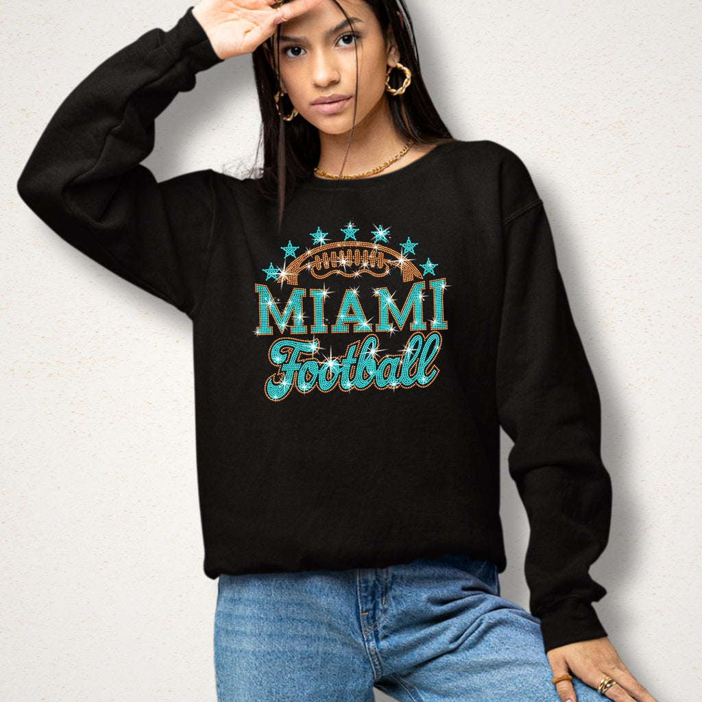 Miami Rhinestone Football Shirt: Game Day Sports Team Apparel
