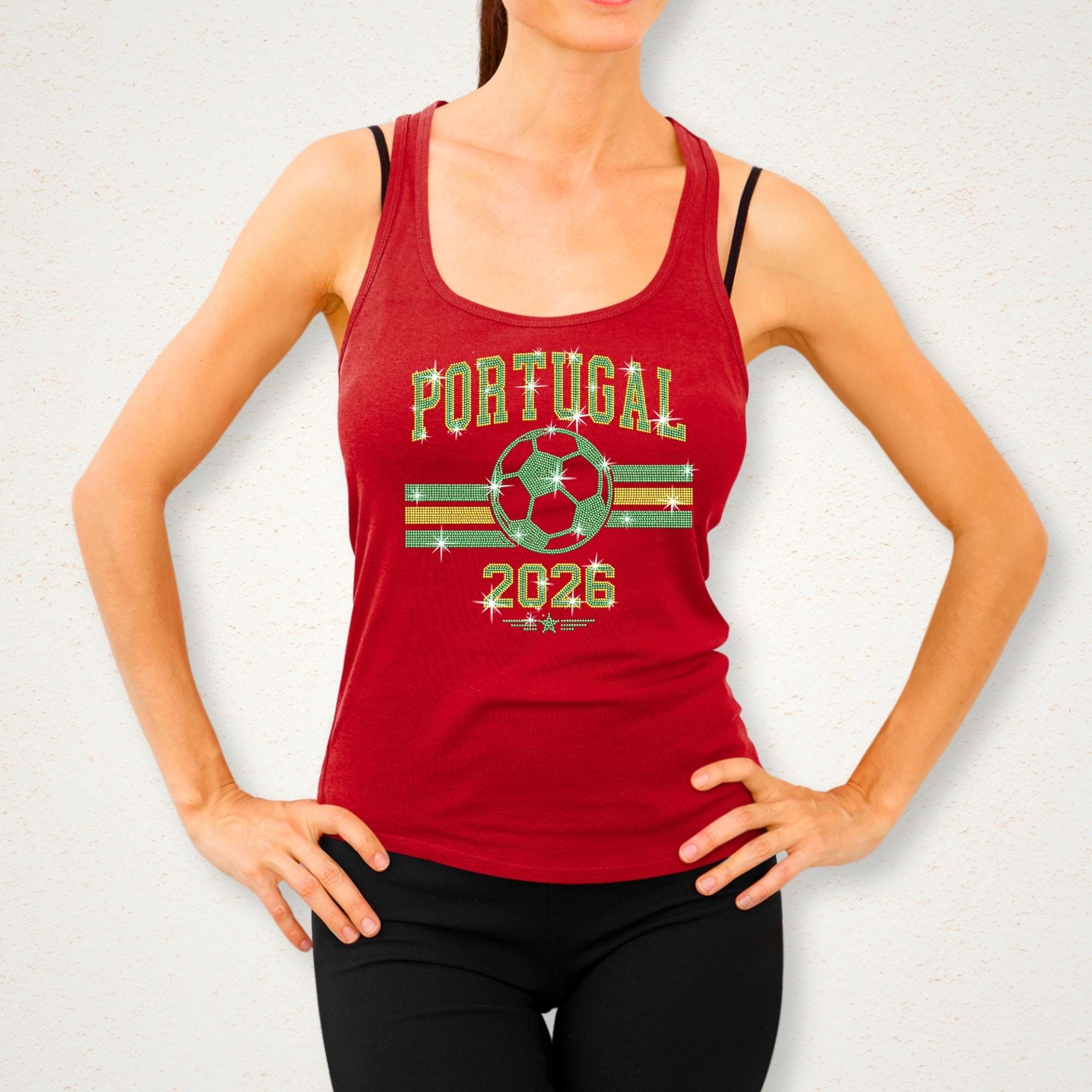 Rhinestone Portugal Soccer 2026 Shirt: Sparkly Portugal Football Supporter Tee
